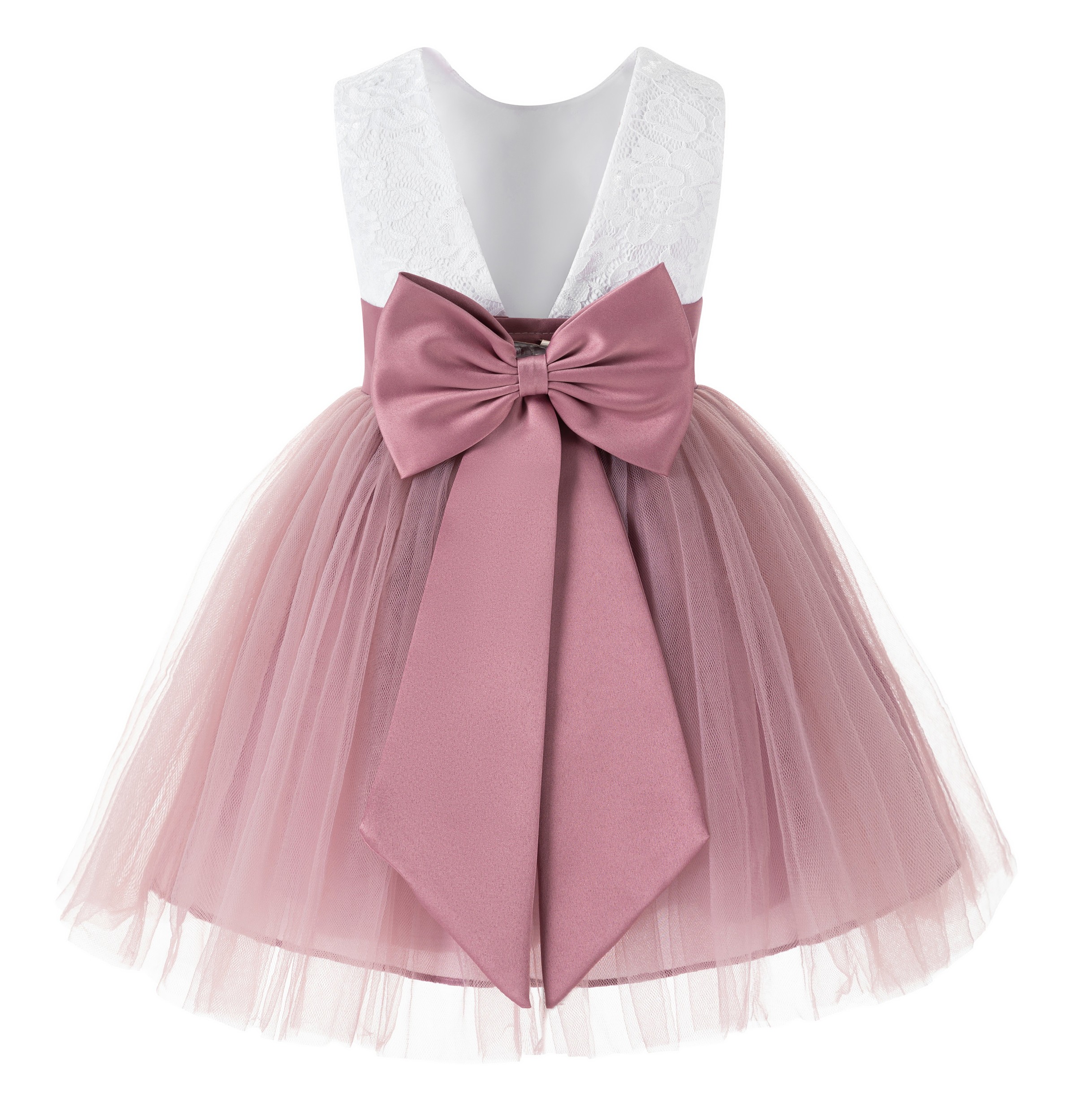 Mauve Backless Lace Flower Girl Dress V-Back 206T