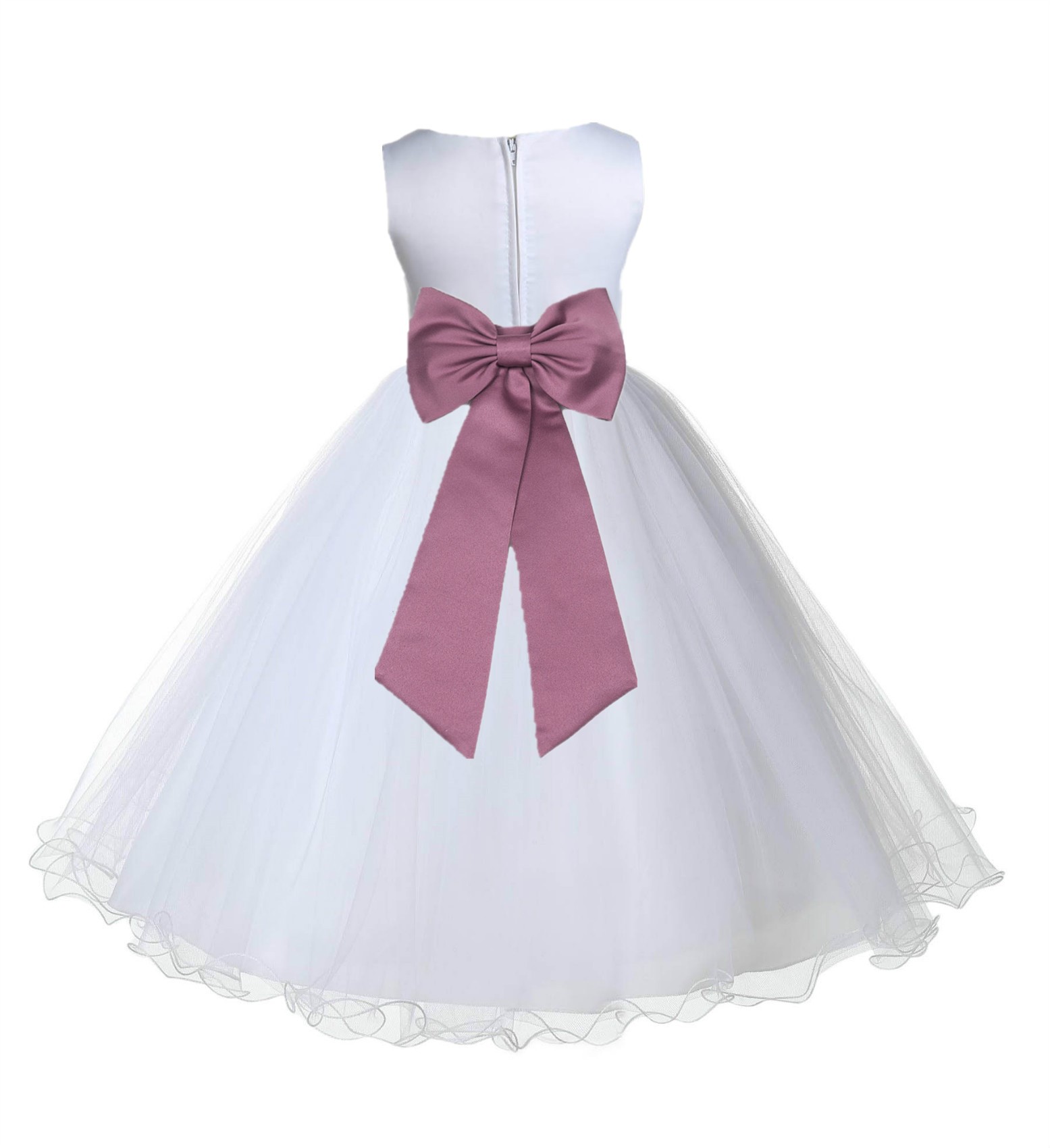 White / Mauve Tulle Rattail Edge Flower Girl Dress Wedding Bridesmaid 829T