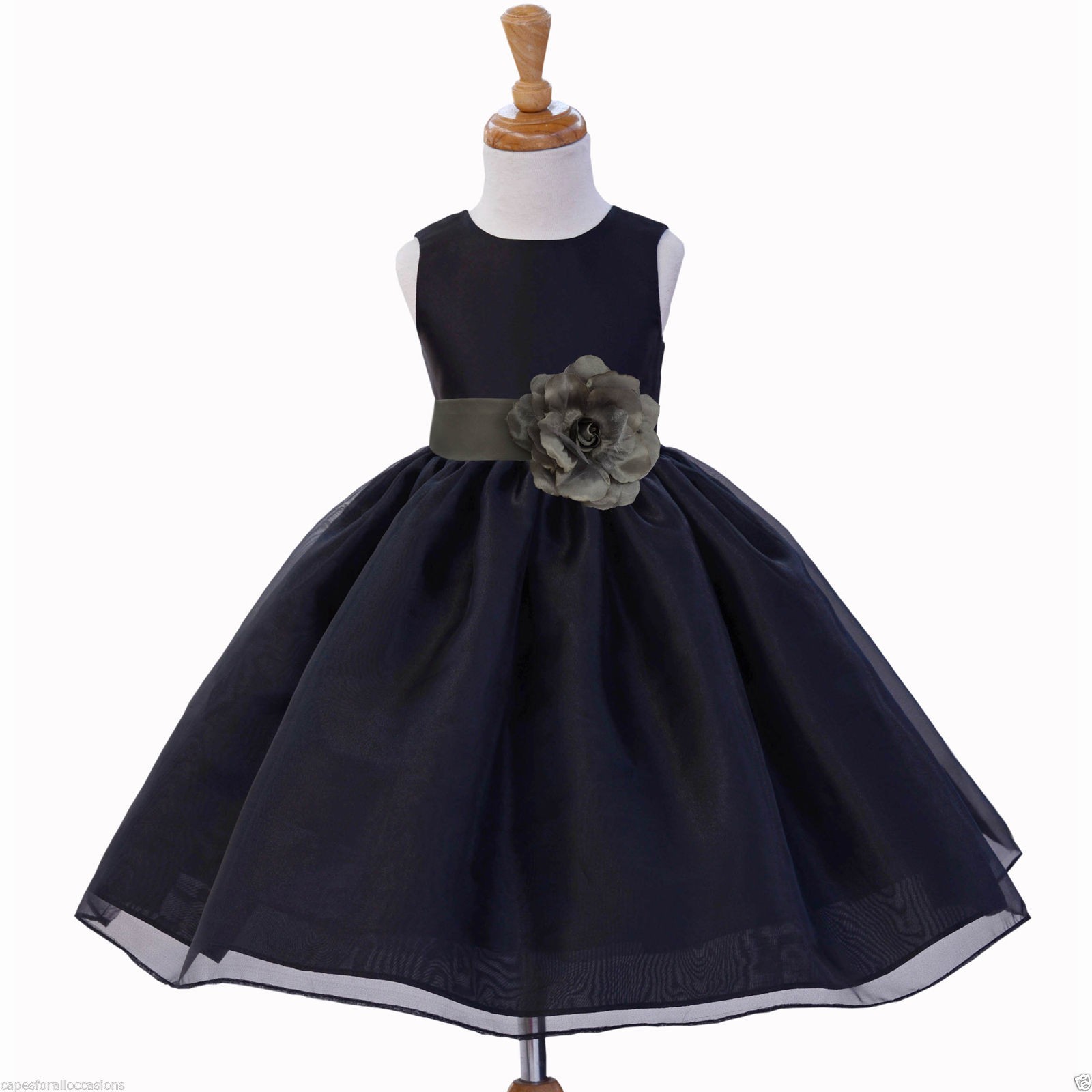 Black/Mercury Satin Bodice Organza Skirt Flower Girl Dress 841S