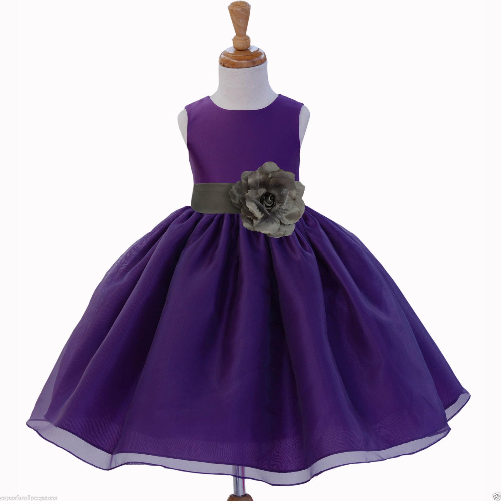 Purple/Mercury Satin Bodice Organza Skirt Flower Girl Dress 841S