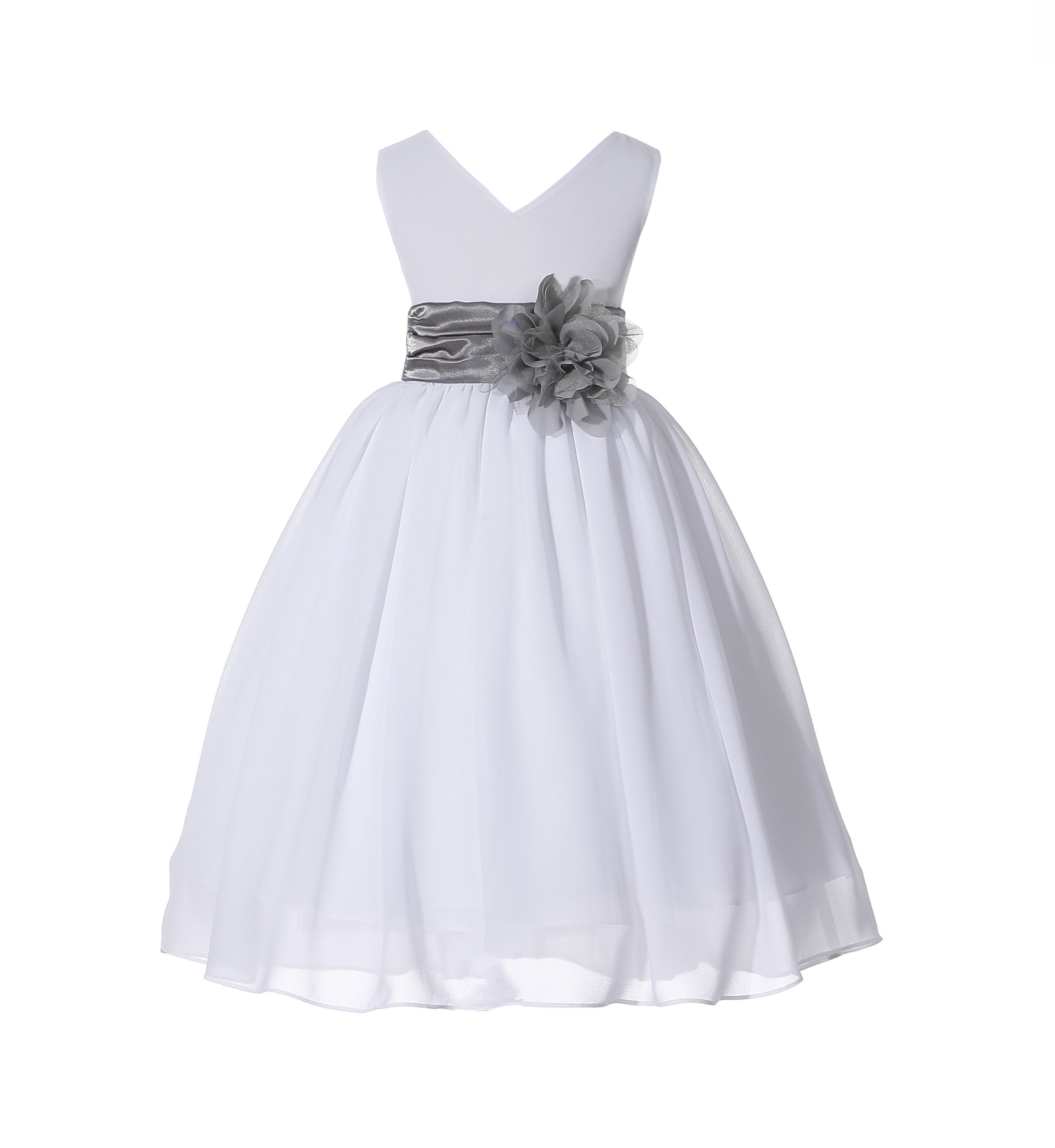 White/Mercury V-Neck Yoryu Chiffon Flower Girl Dress Wedding 503NF