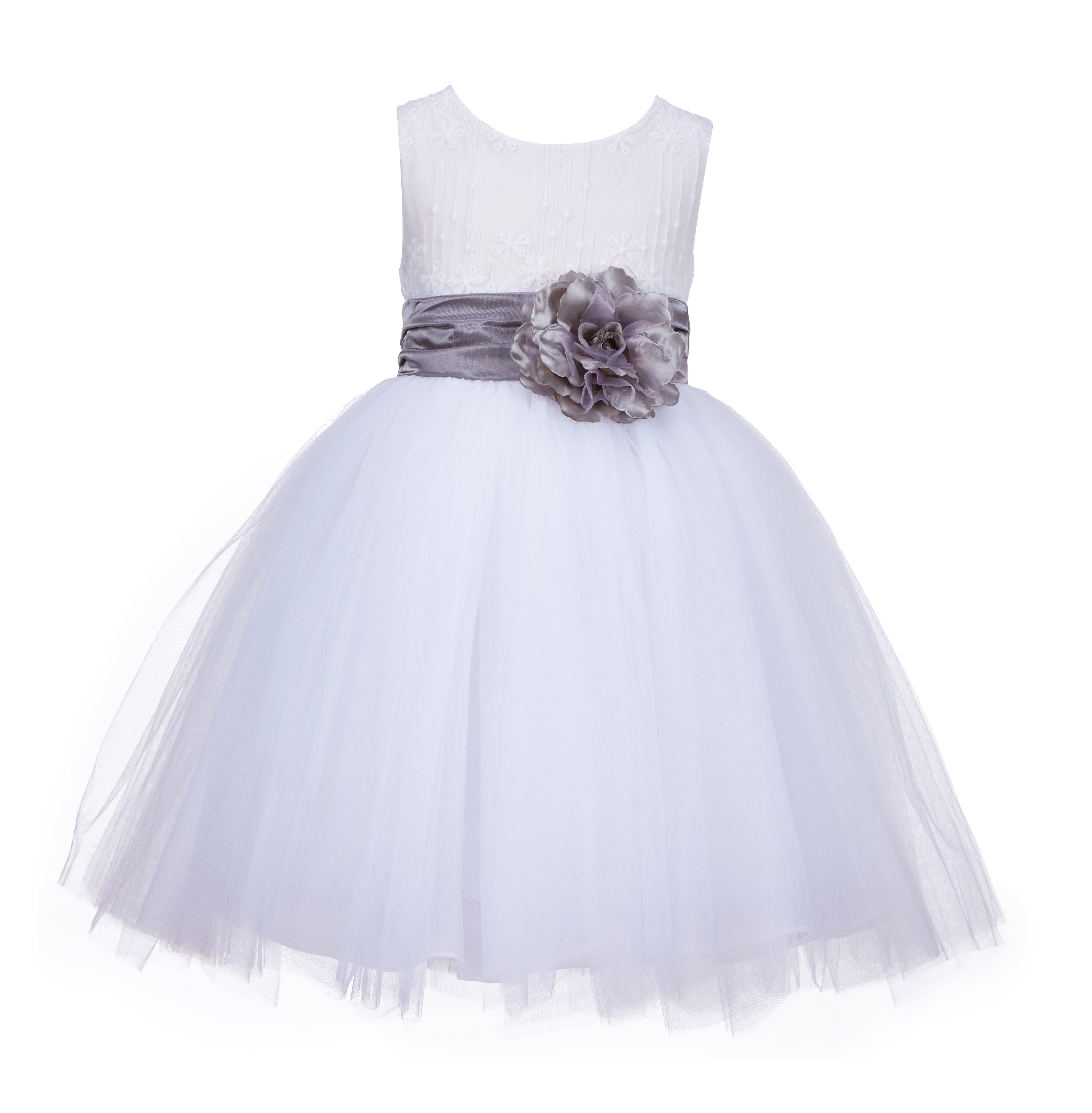 White/Mercury Lace Embroidery Tulle Flower Girl Dress Wedding 118