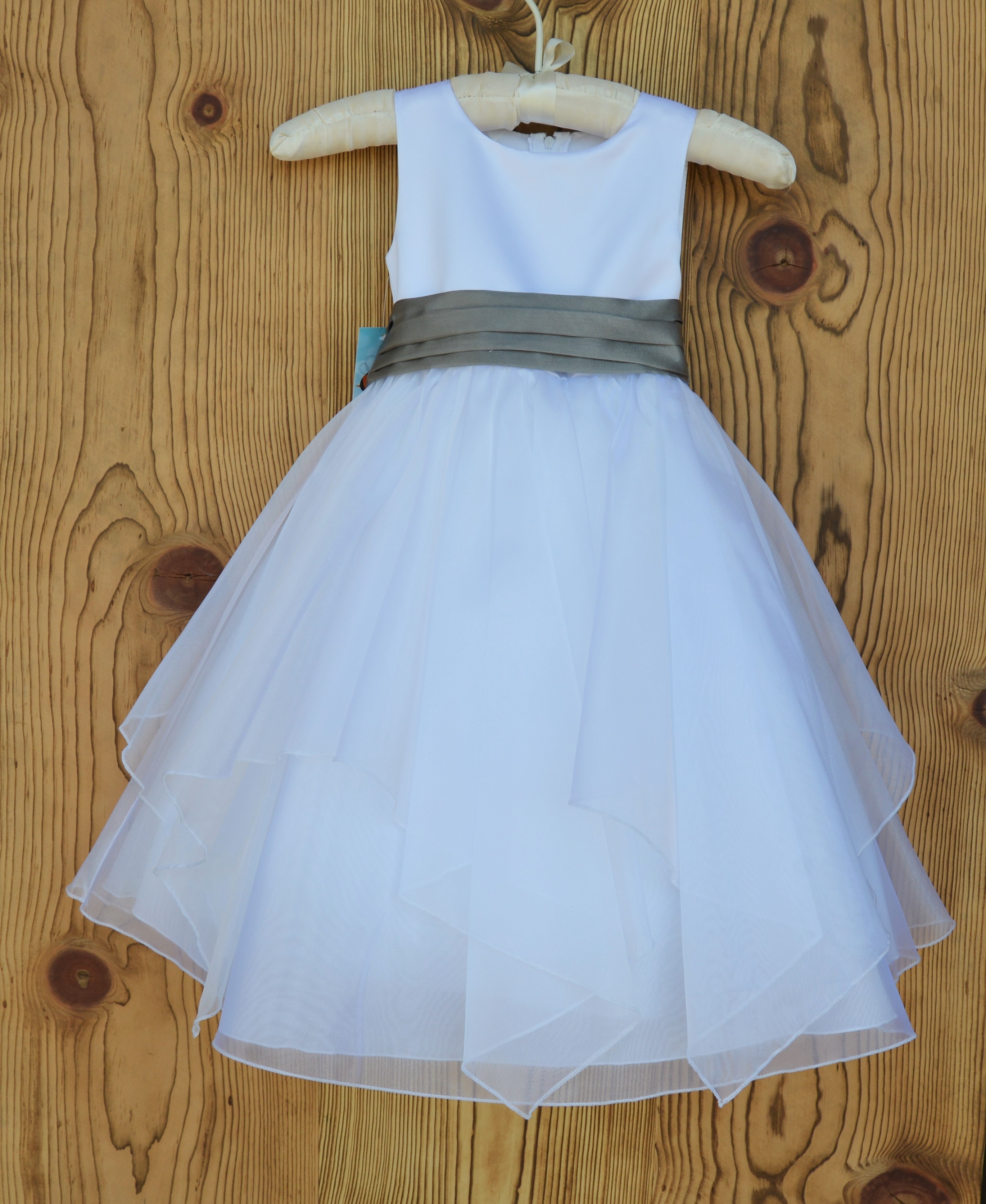 White/Mercury Satin Bodice Shimmering Organza Flower Girl Dress J012