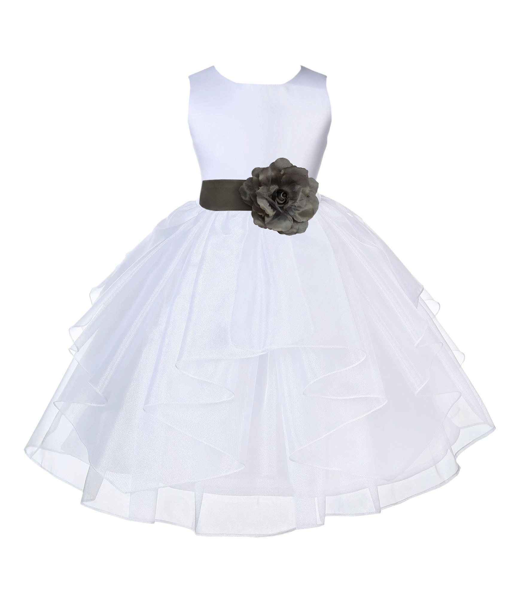White/Mercury Satin Shimmering Organza Flower Girl Dress Wedding 4613S