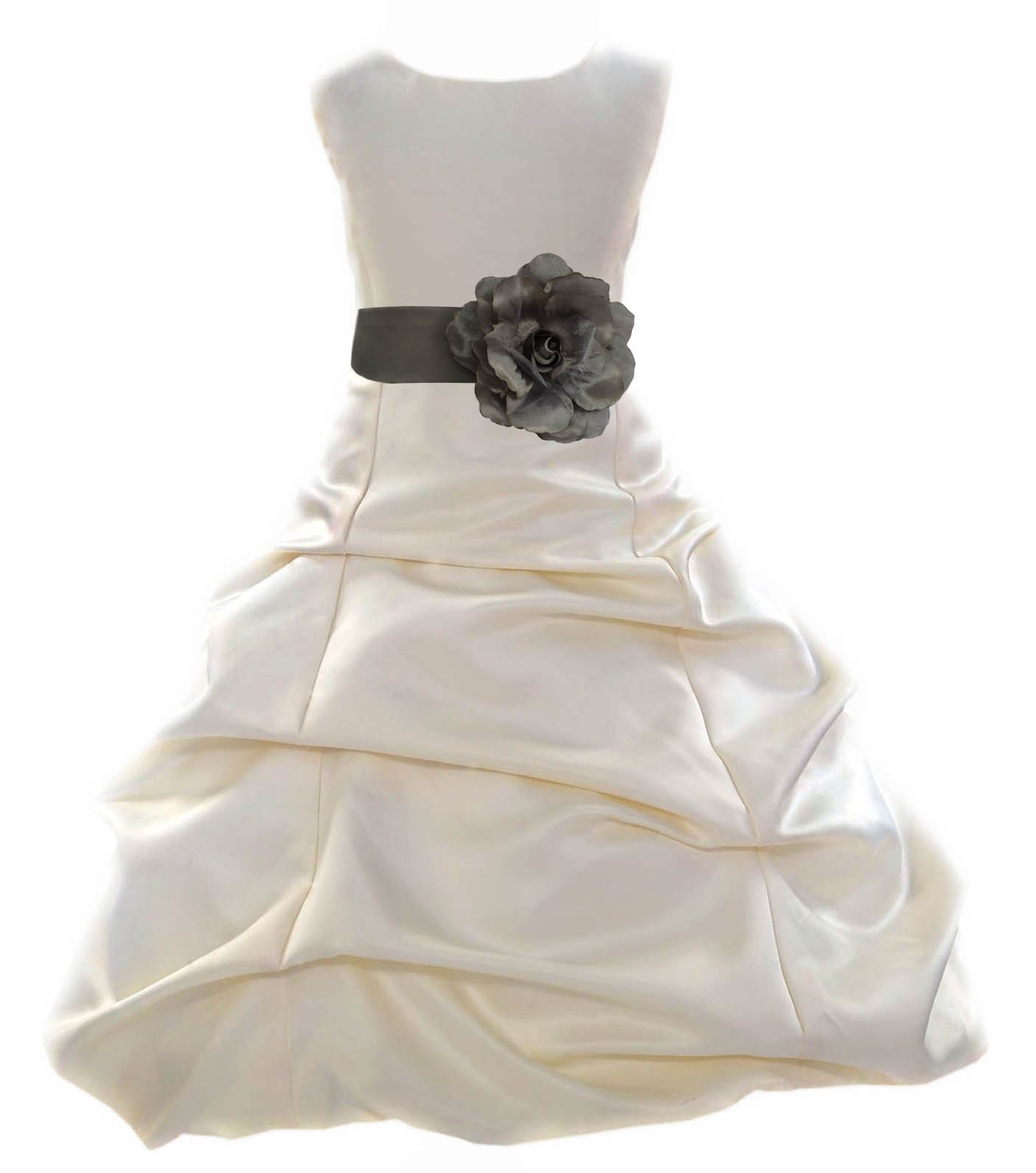 Ivory/Mercury Satin Pick-Up Bubble Flower Girl Dress Bridesmaid 808T