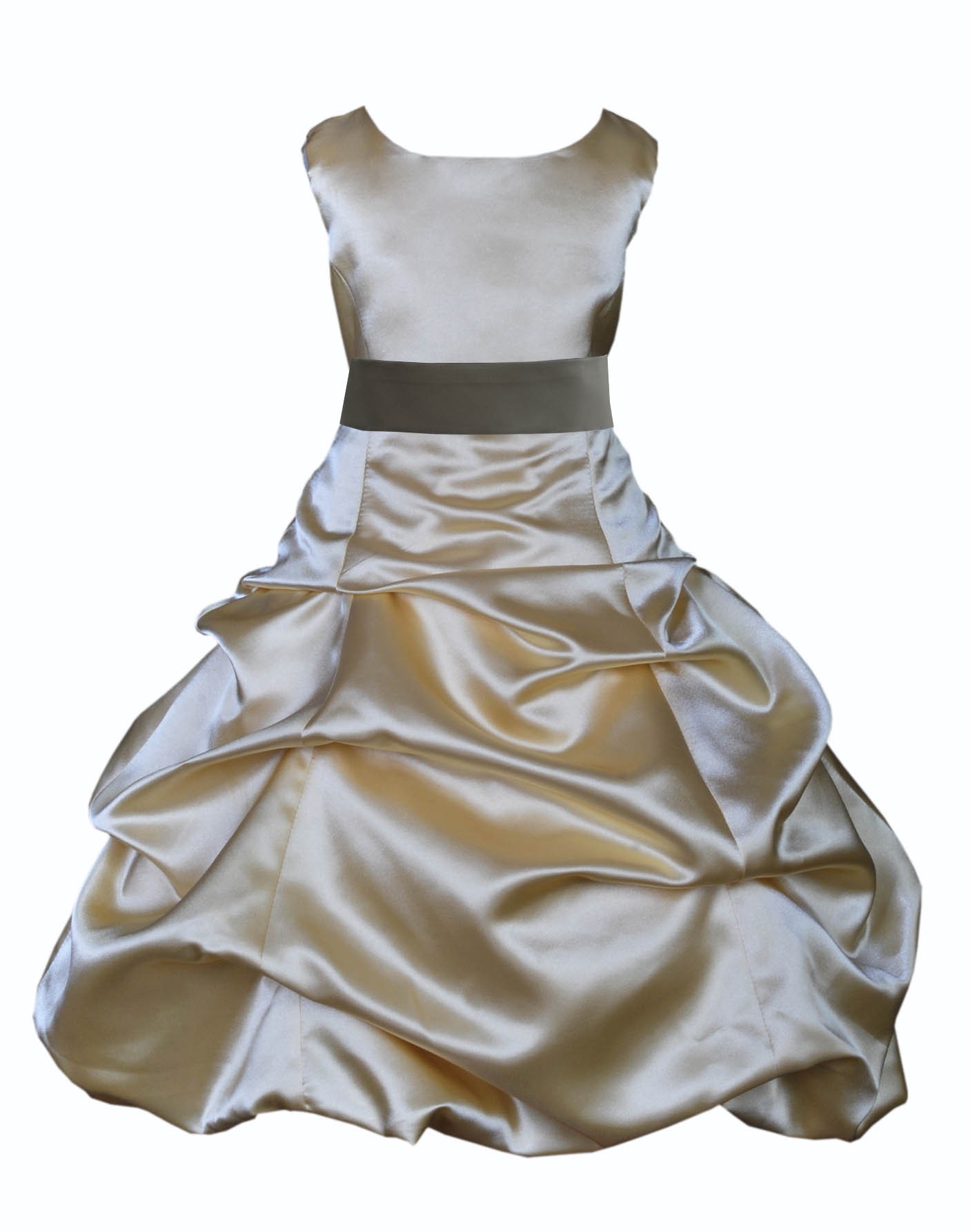 Gold/Mercury Satin Pick-Up Bubble Flower Girl Dress Dazzling 806S
