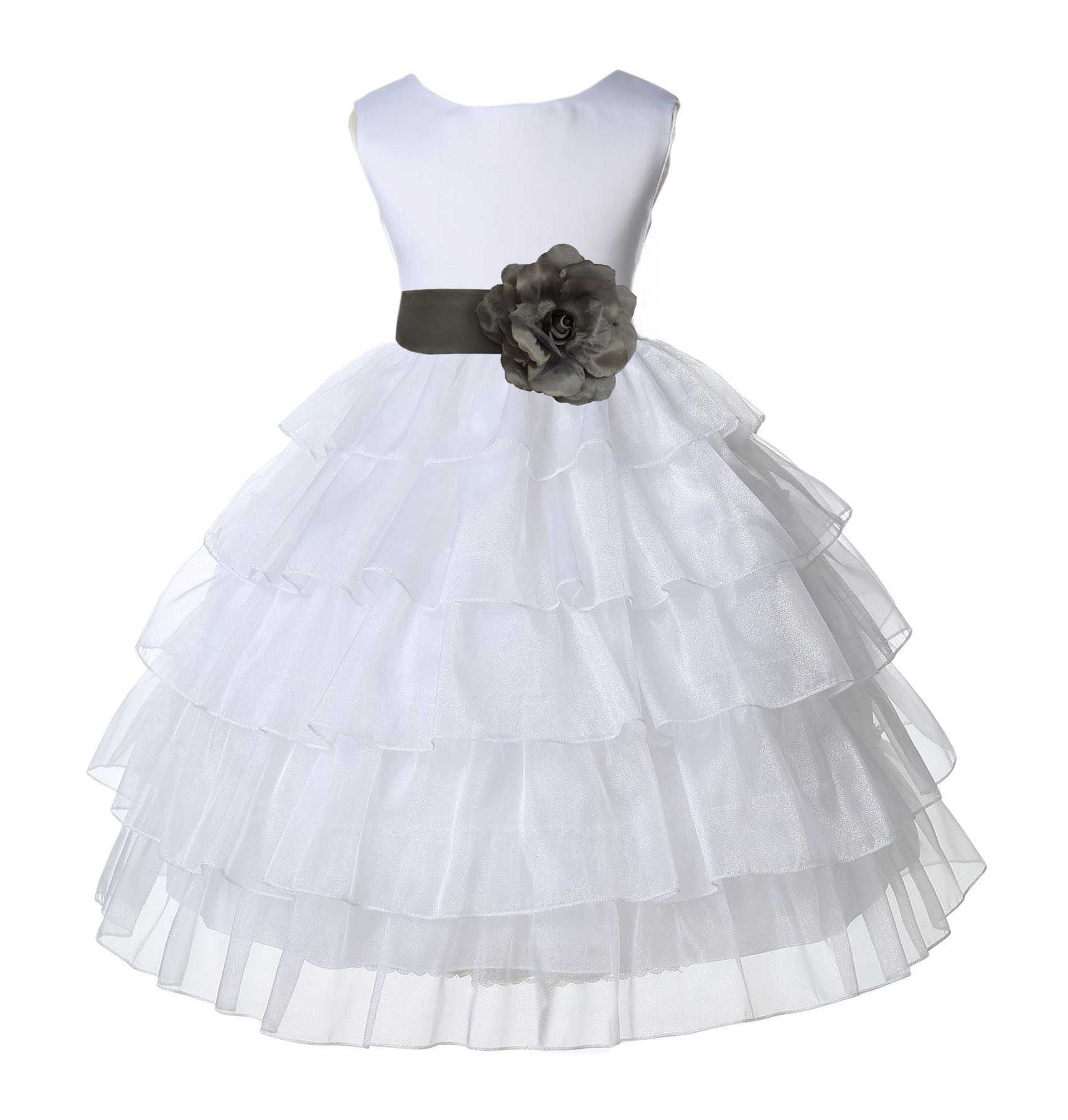 White/Mercury Satin Shimmering Organza Flower Girl Dress Wedding 308S
