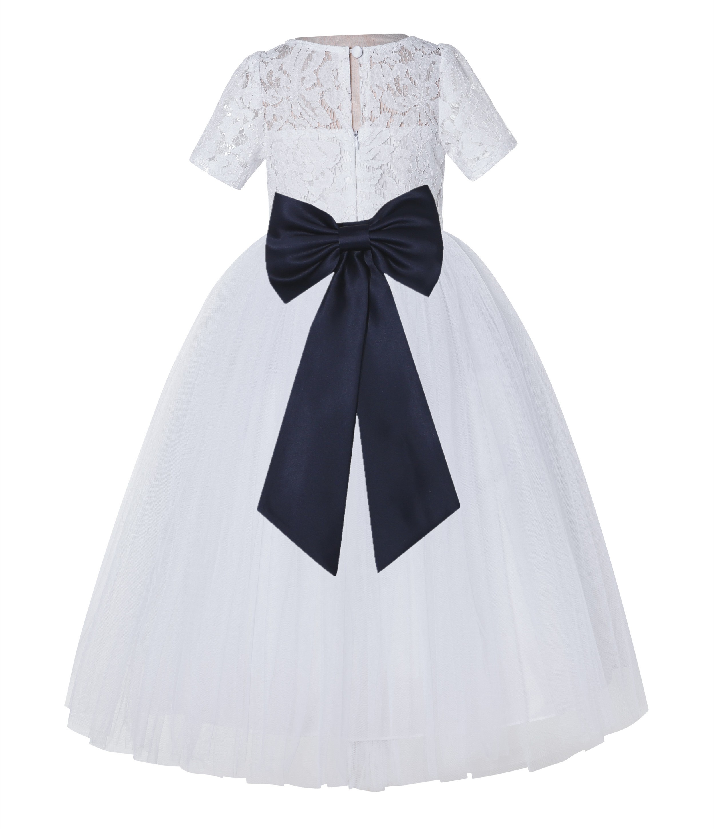 White / Midnight Blue Floral Lace Flower Girl Dress Vintage Dress LG2