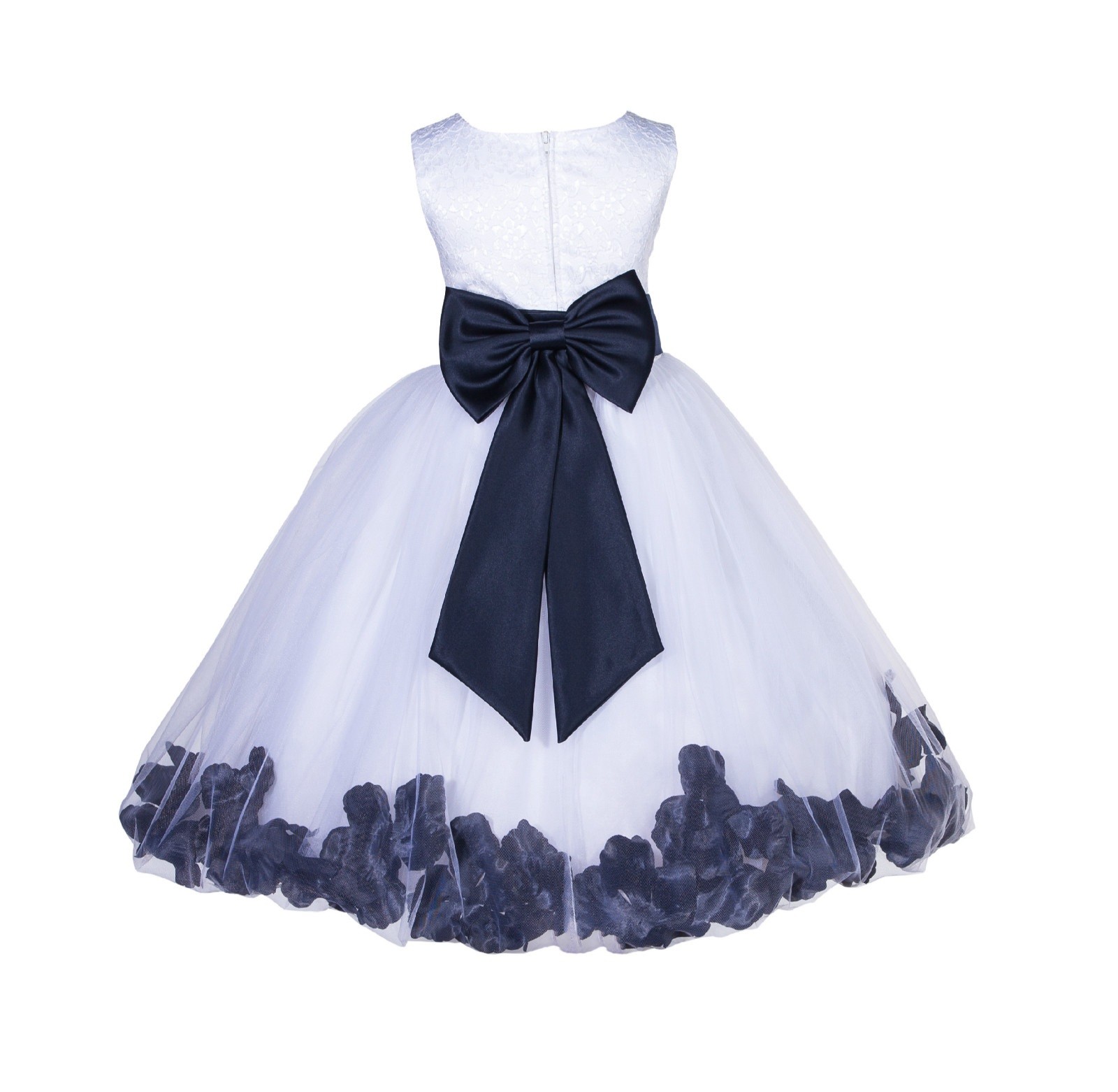 White/Midnight Lace Top Tulle Floral Petals Flower Girl Dress 165T