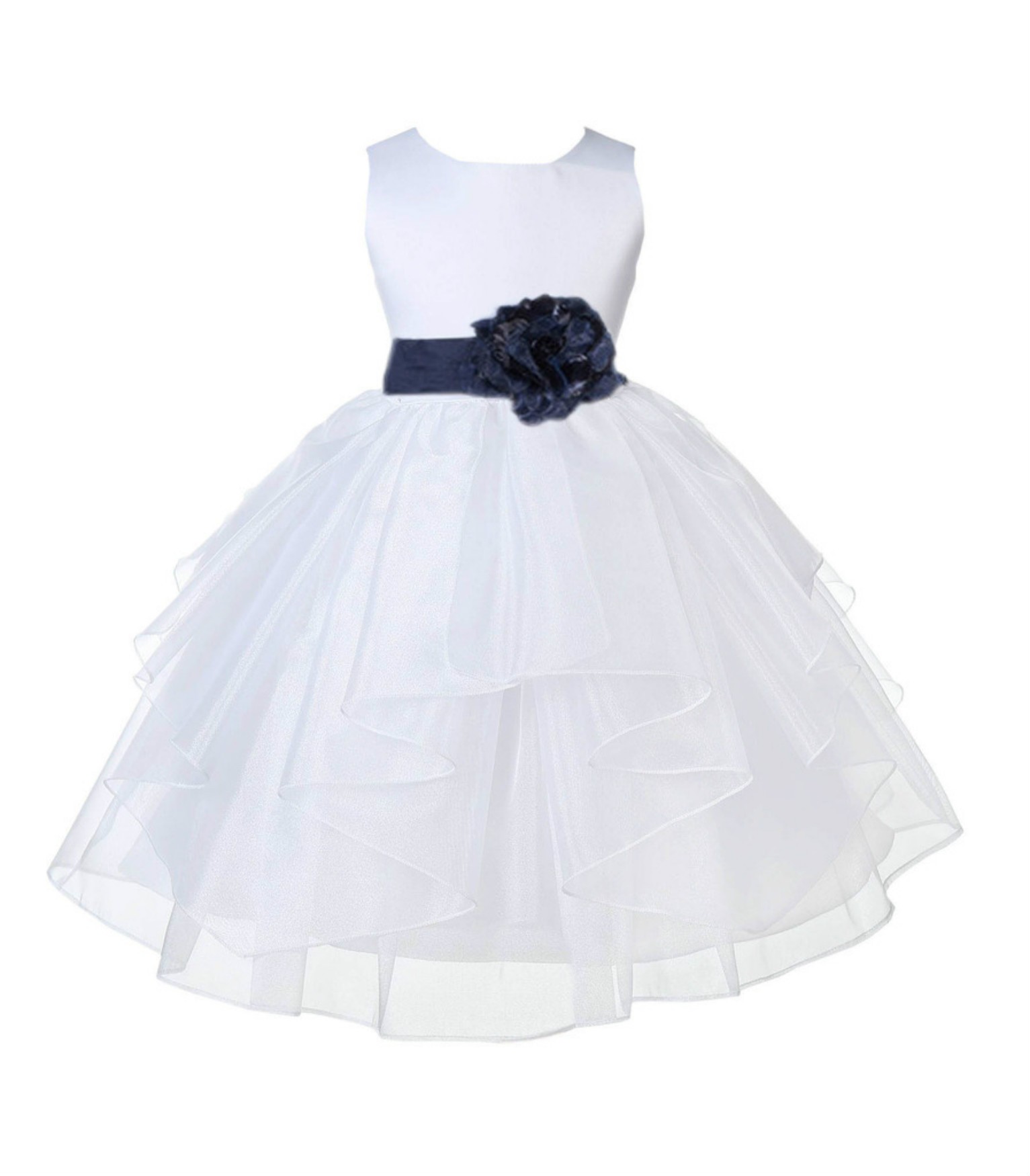 White/Midnight Satin Shimmering Organza Flower Girl Dress Wedding 4613S