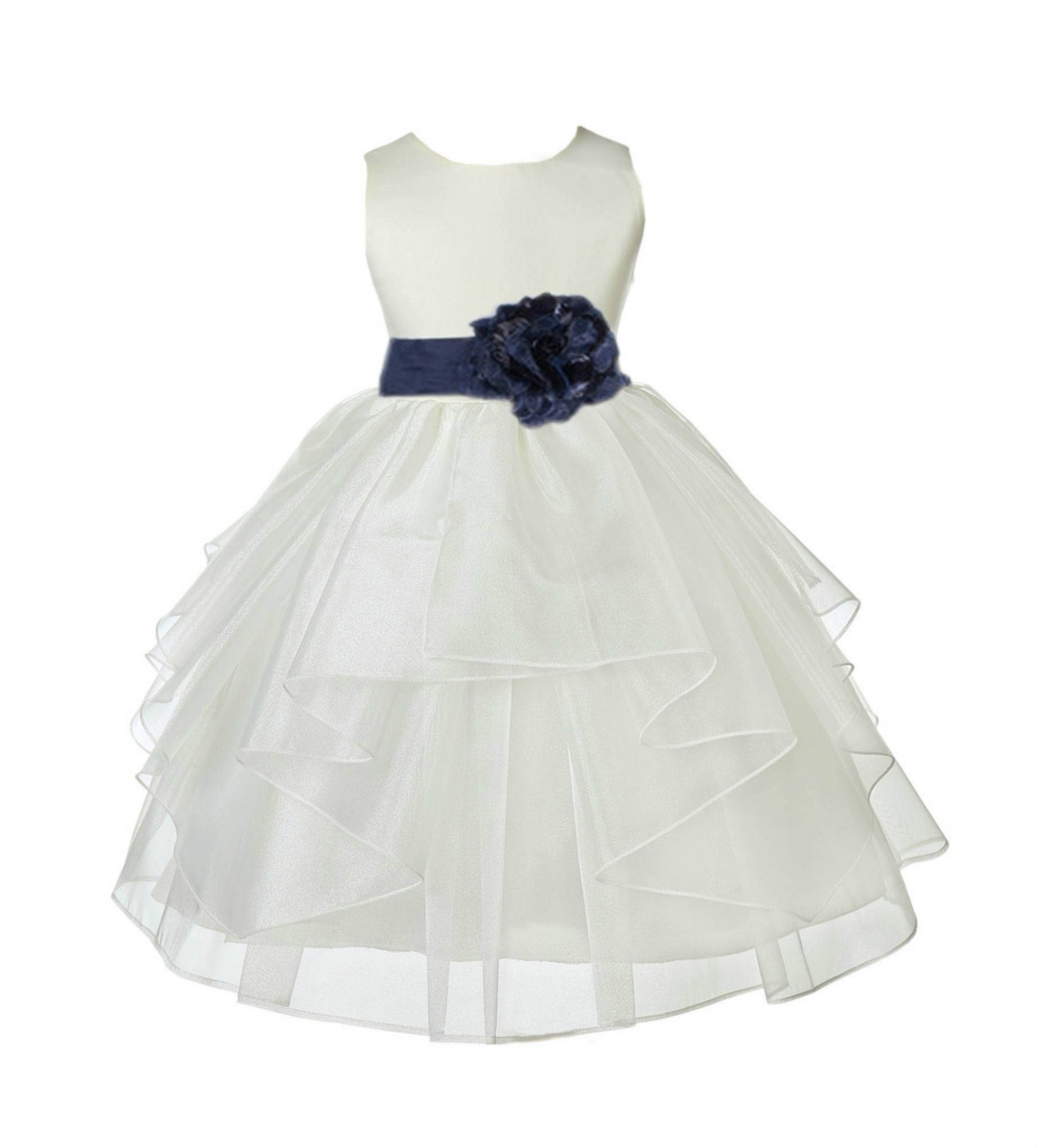 Ivory/Midnight Satin Shimmering Organza Flower Girl Dress Wedding 4613S
