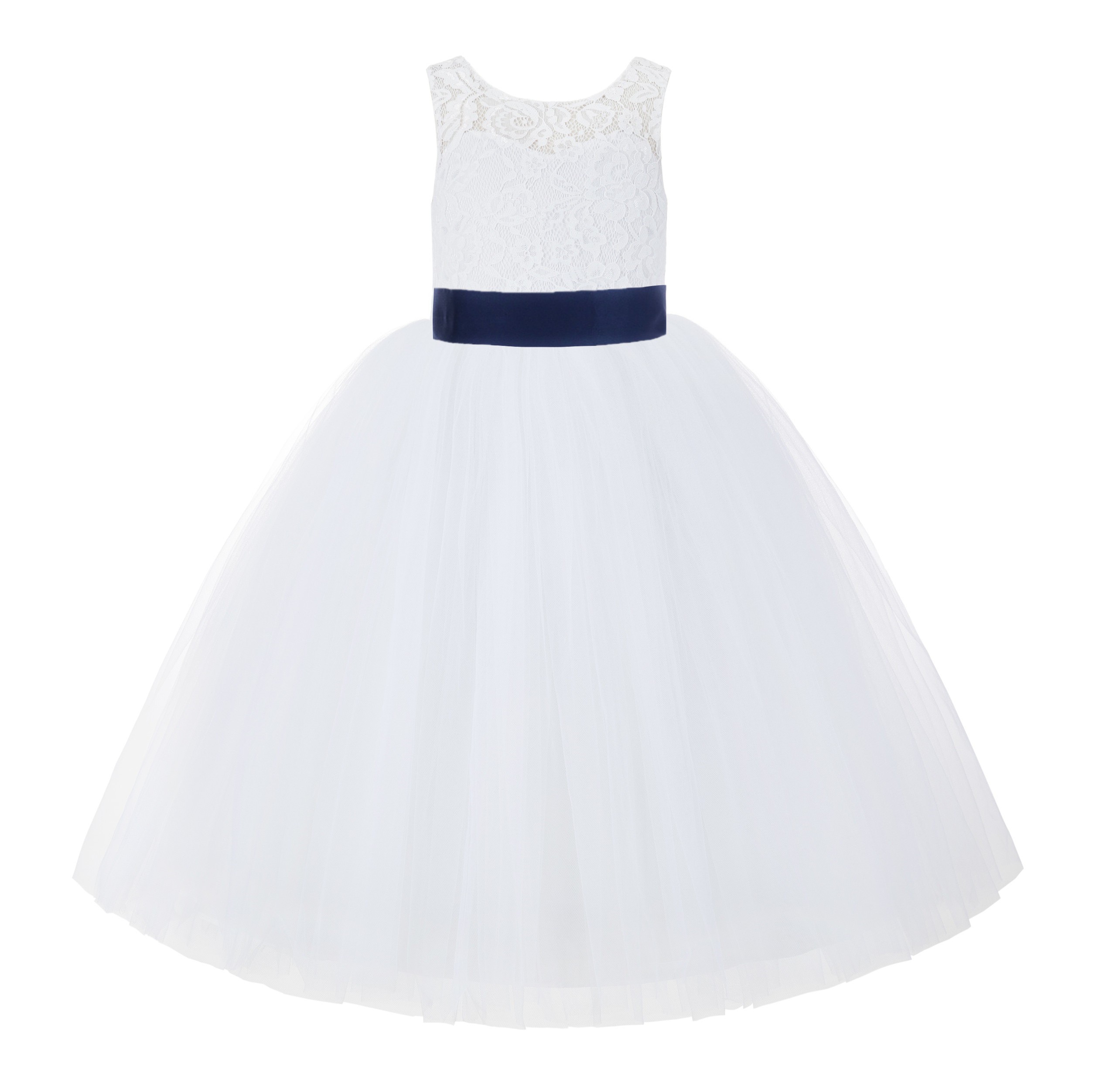 White / Midnight V-Back Lace Flower Girl Dress Lace Tutu Dress 212NOFT