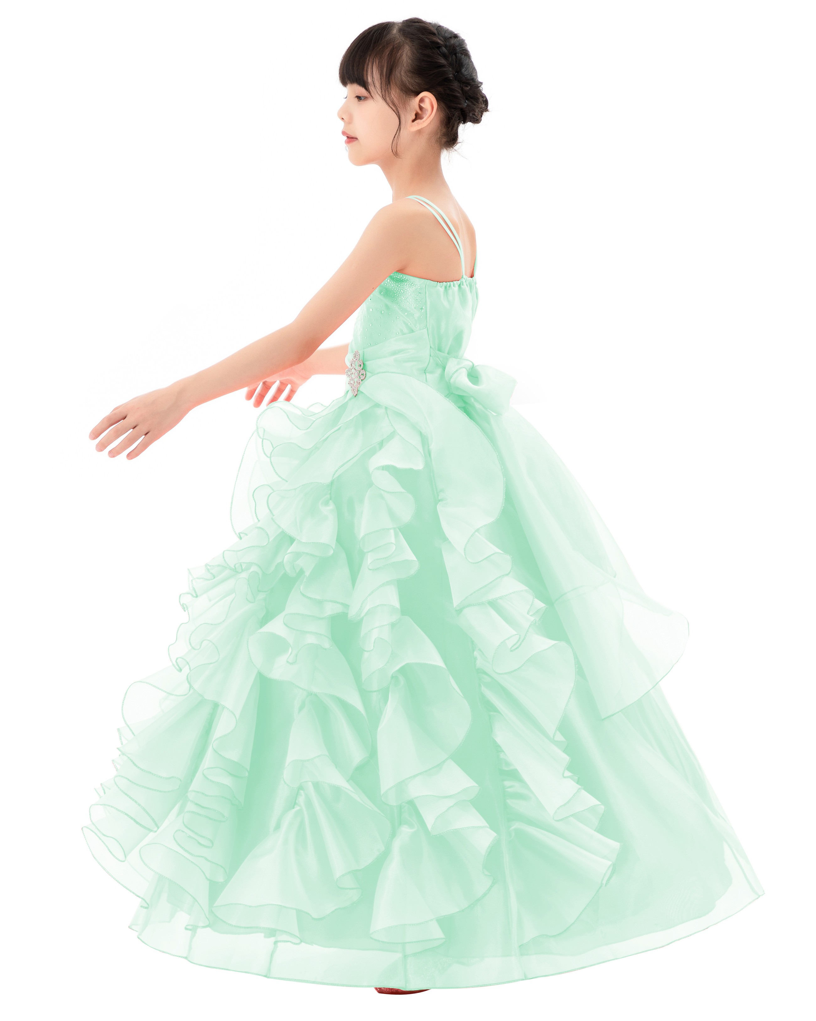 Mint Ruffle Organza Overlay Flower Girl Dress Seq5