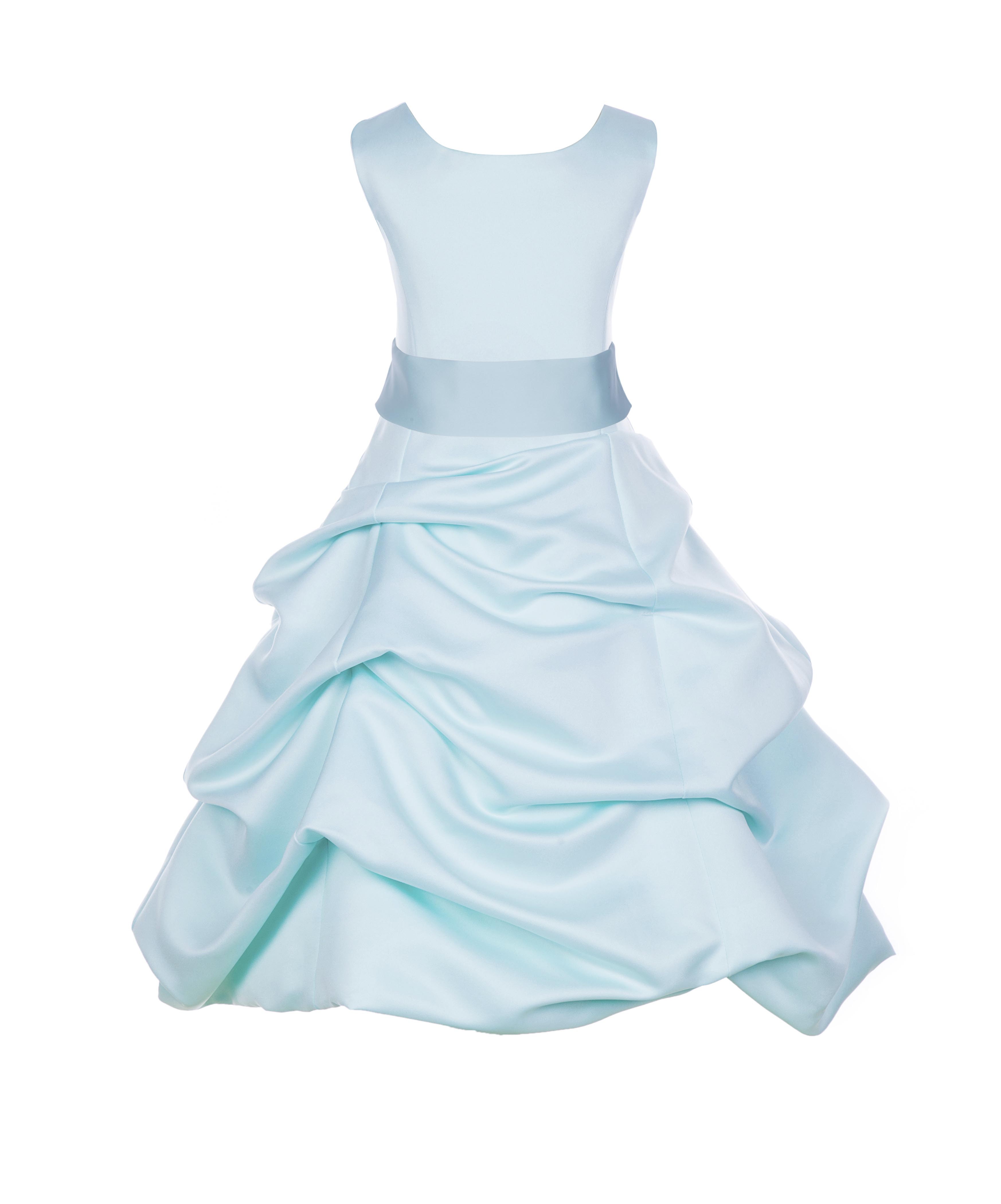 Mint/Mint Satin Pick-Up Bubble Flower Girl Dress Party 806S