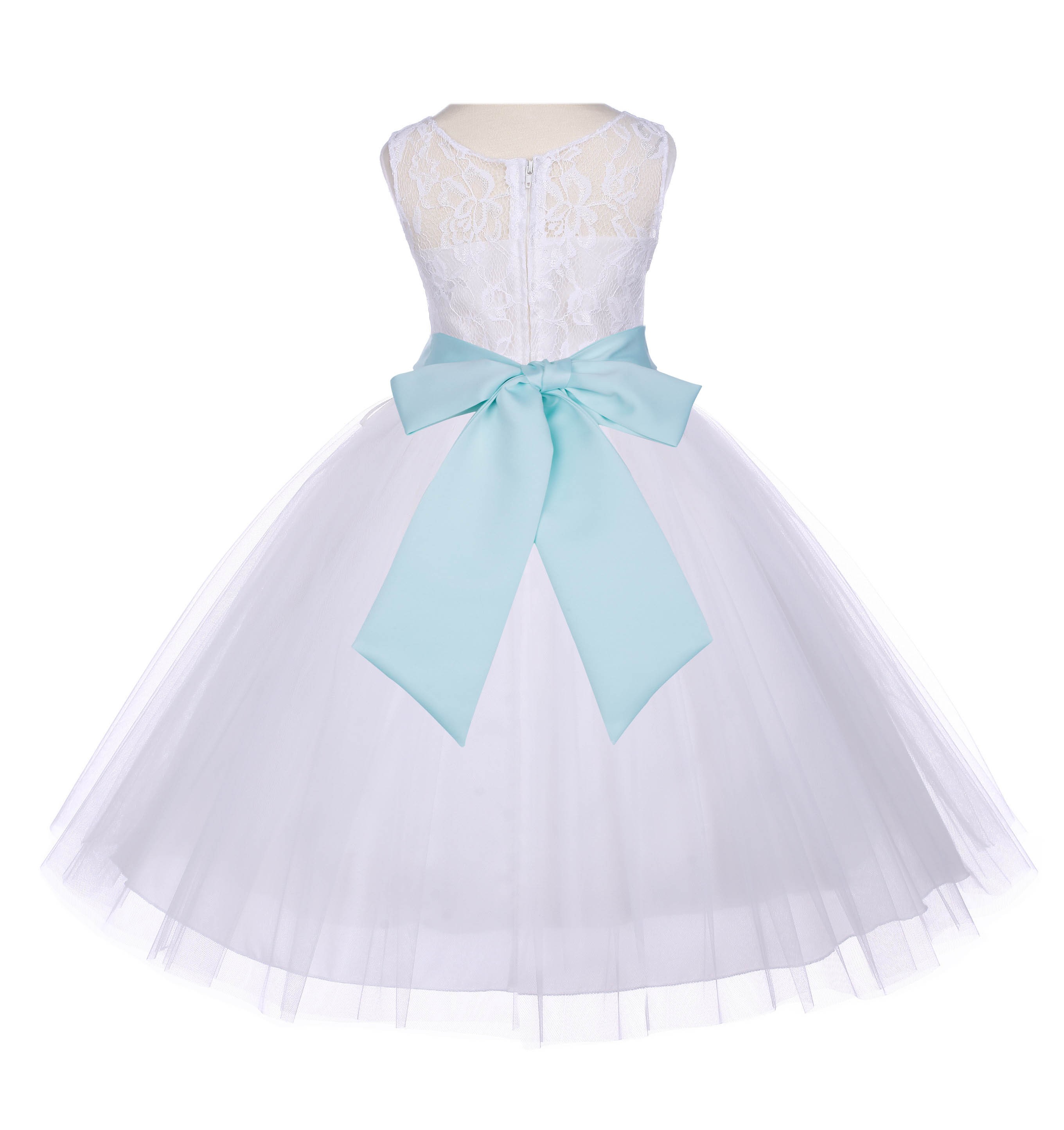 Ivory/Mint Floral Lace Bodice Tulle Flower Girl Dress Bridesmaid 153S