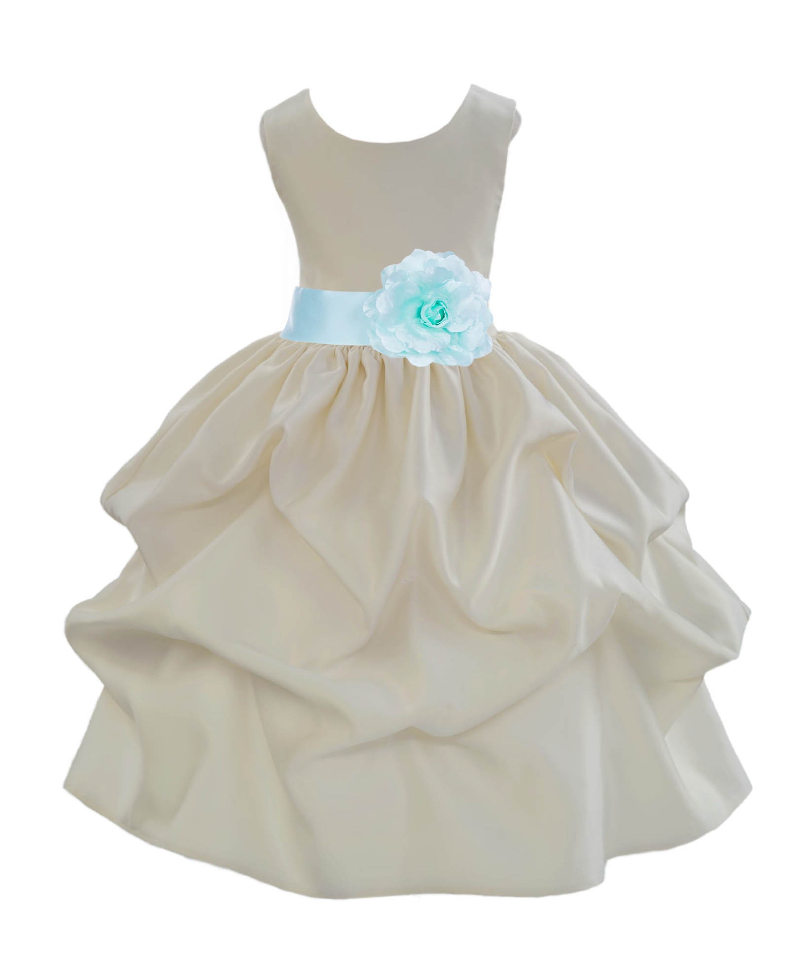 Ivory/Mint Satin Pick-Up Flower Girl Dress Bridesmaid 208T