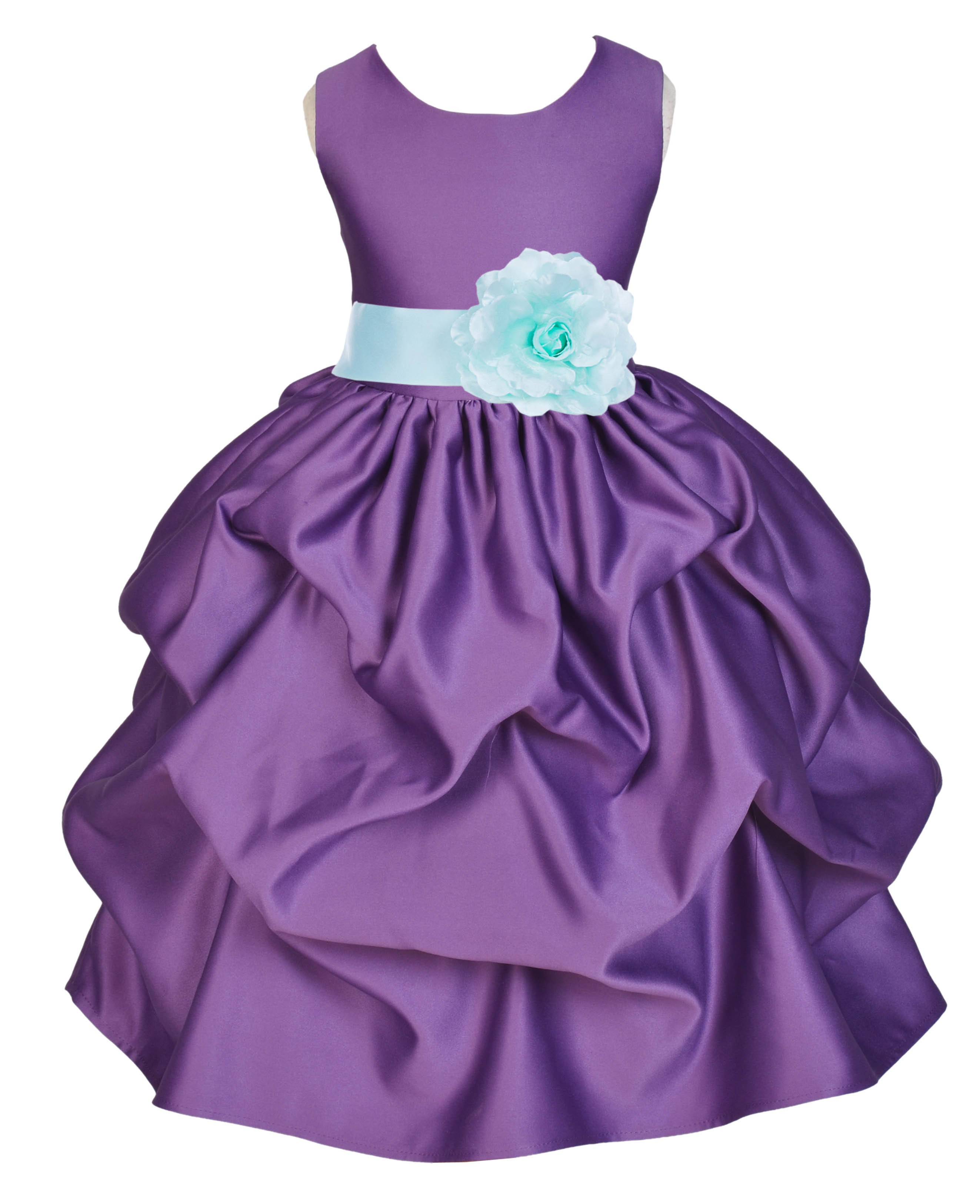 Purple/Mint Satin Pick-Up Flower Girl Dress Princess 208T