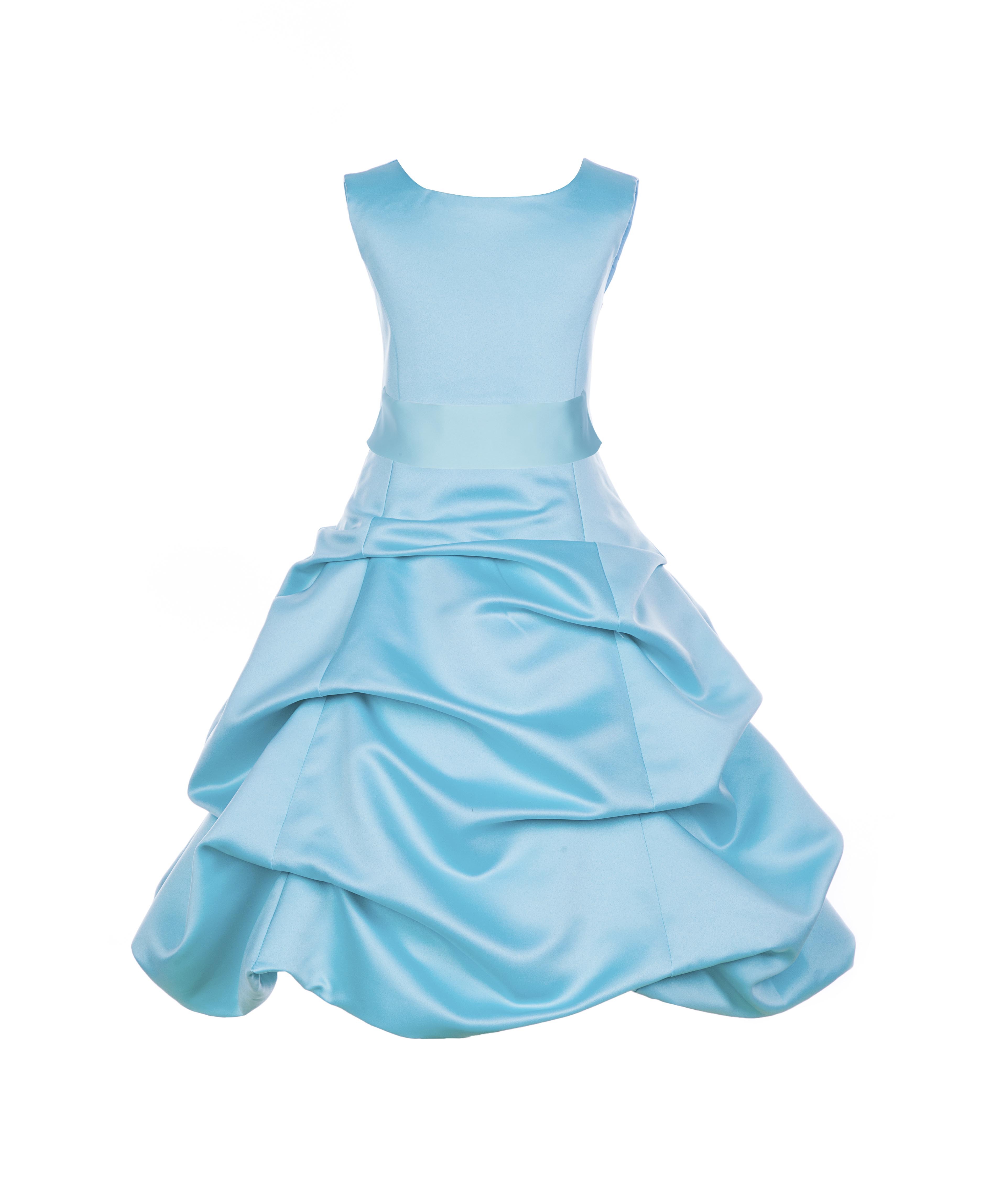 Spa Blue/Mint Satin Pick-Up Bubble Flower Girl Dress 806S