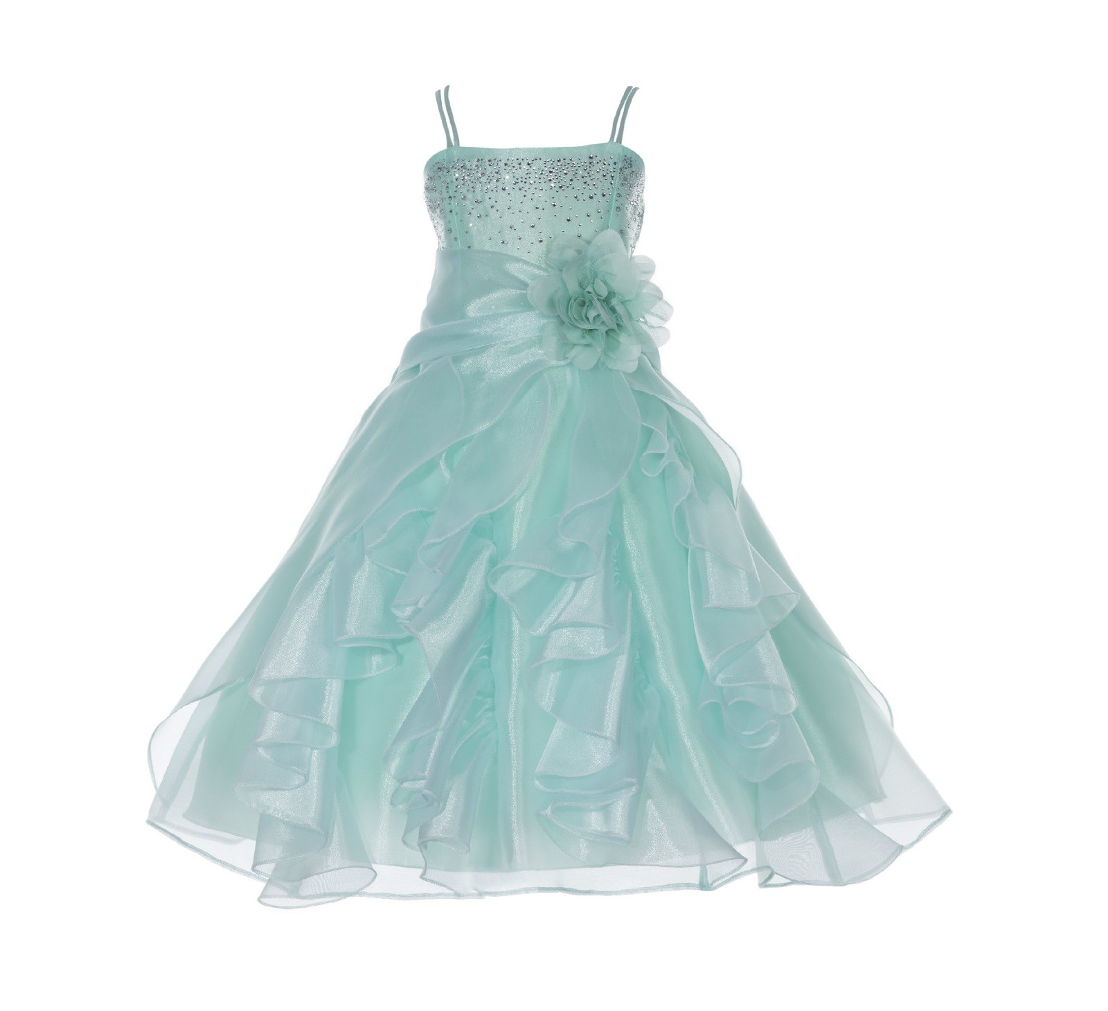 Mint Shimmering Organza Rhinestones Flower Girl Dress Formal J120NF