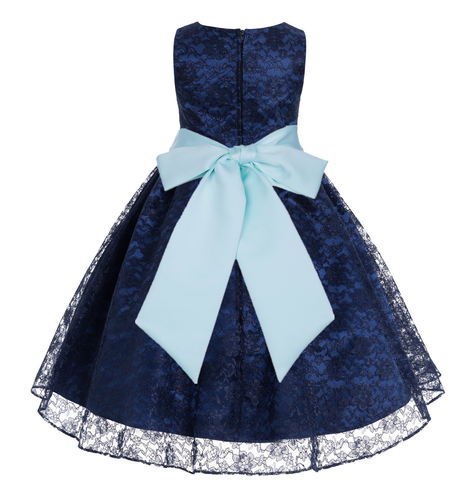 Navy / Mint Floral Lace Overlay Flower Girl Dress Lace Dresses 163s