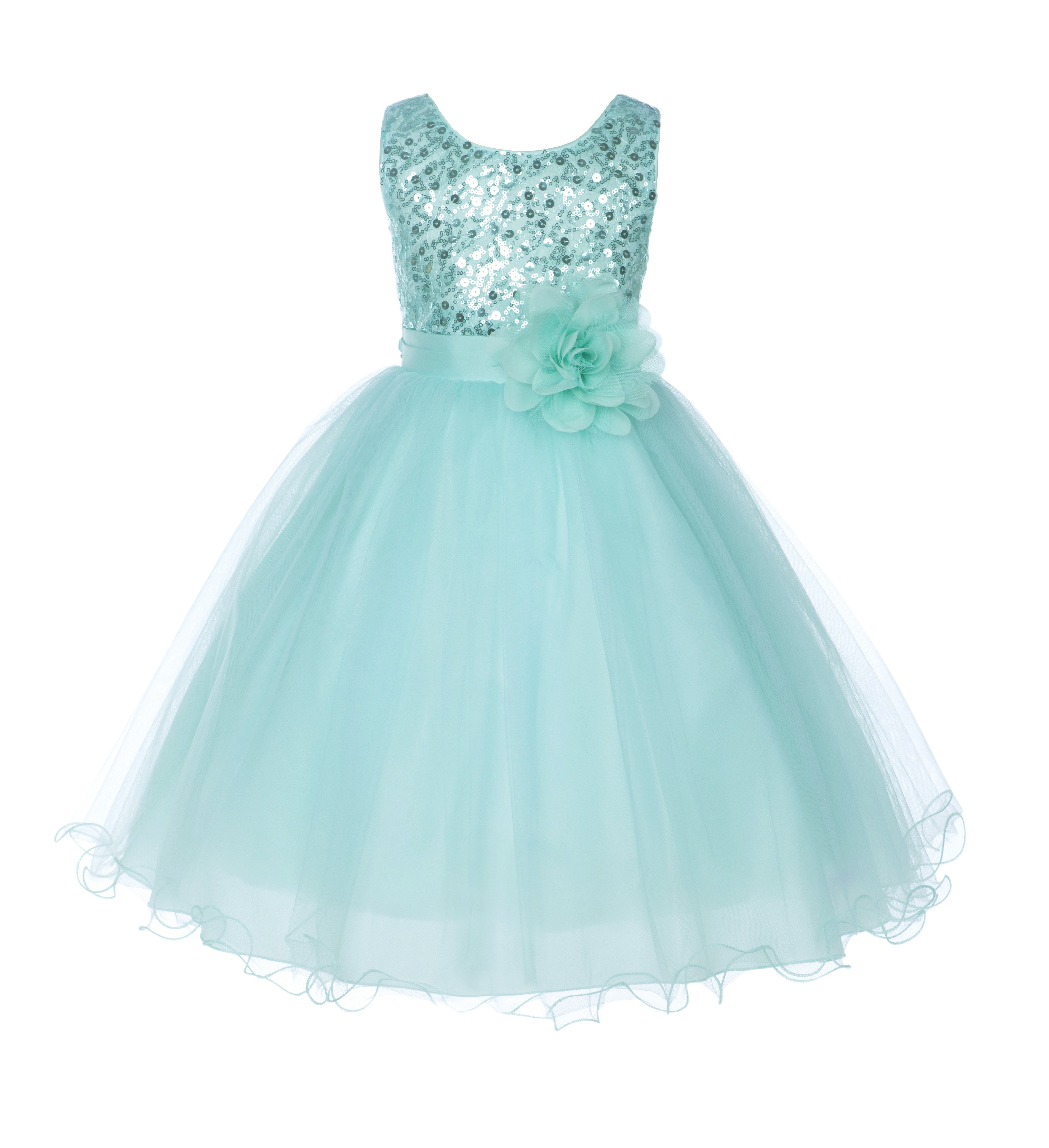 Mint Glitter Sequin Tulle Flower Girl Dress Formal Princess B-011NF