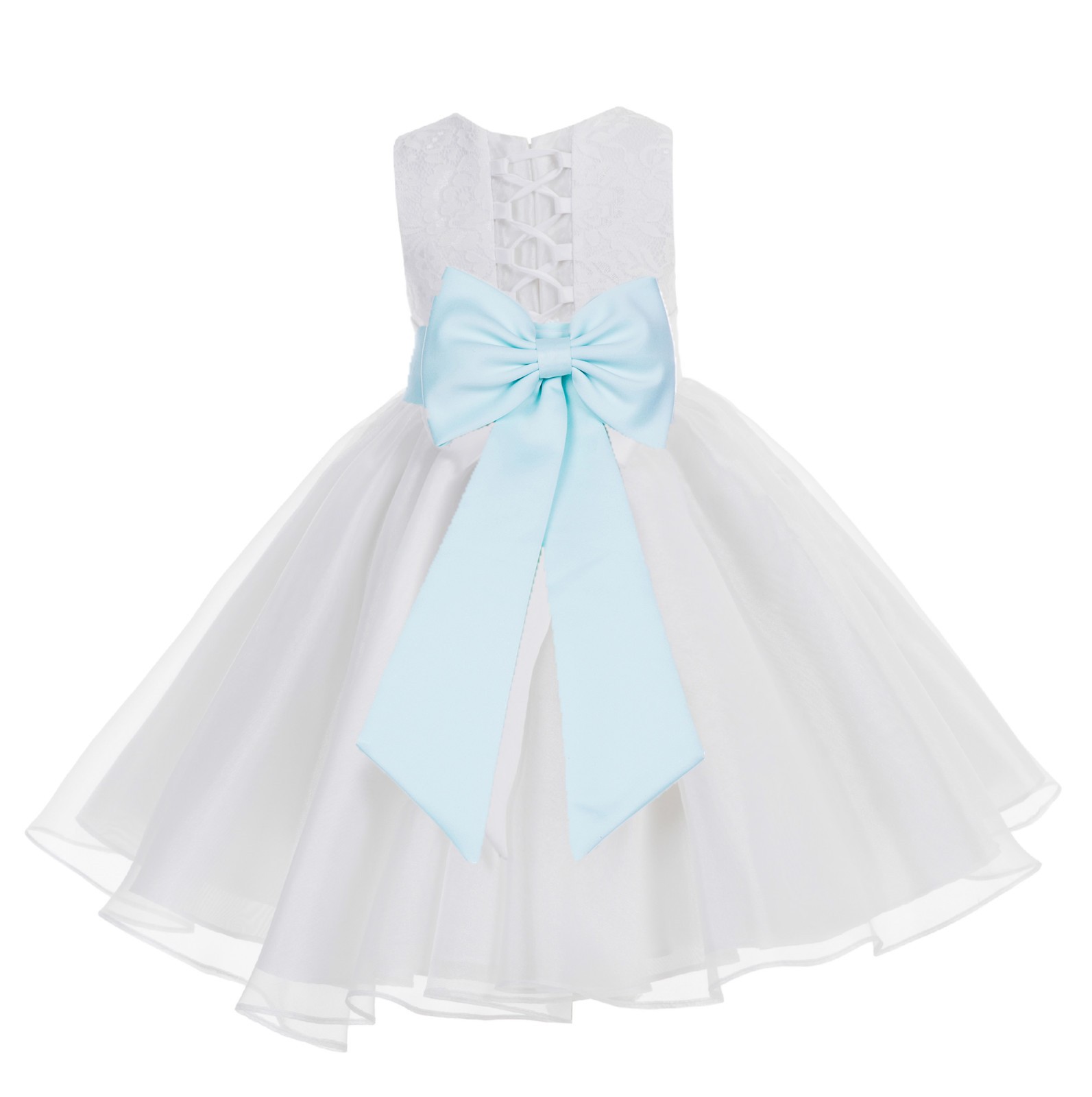 White / Mint Lace Organza Flower Girl Dress 186T