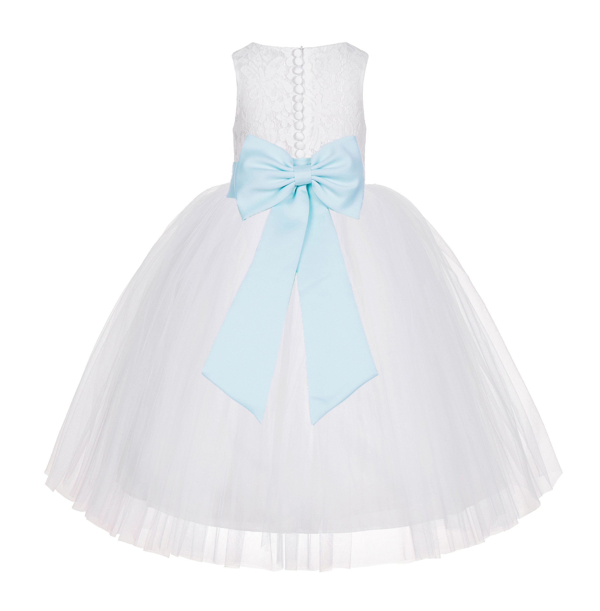 White / Mint Floral Lace Flower Girl Dress White Ball Gown Lg7