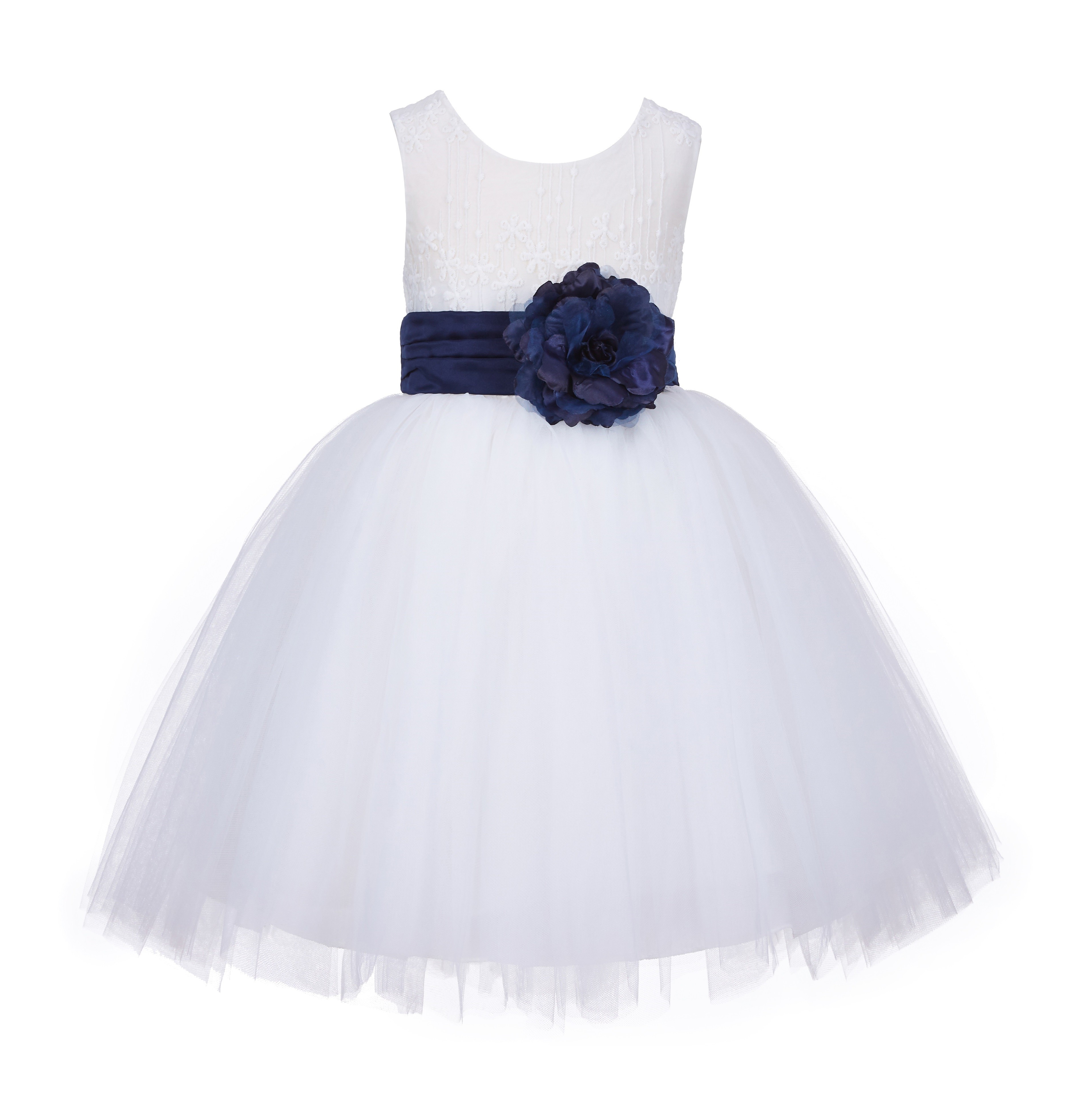 Ivory/Navy Lace Embroidery Tulle Flower Girl Dress Pageant 118