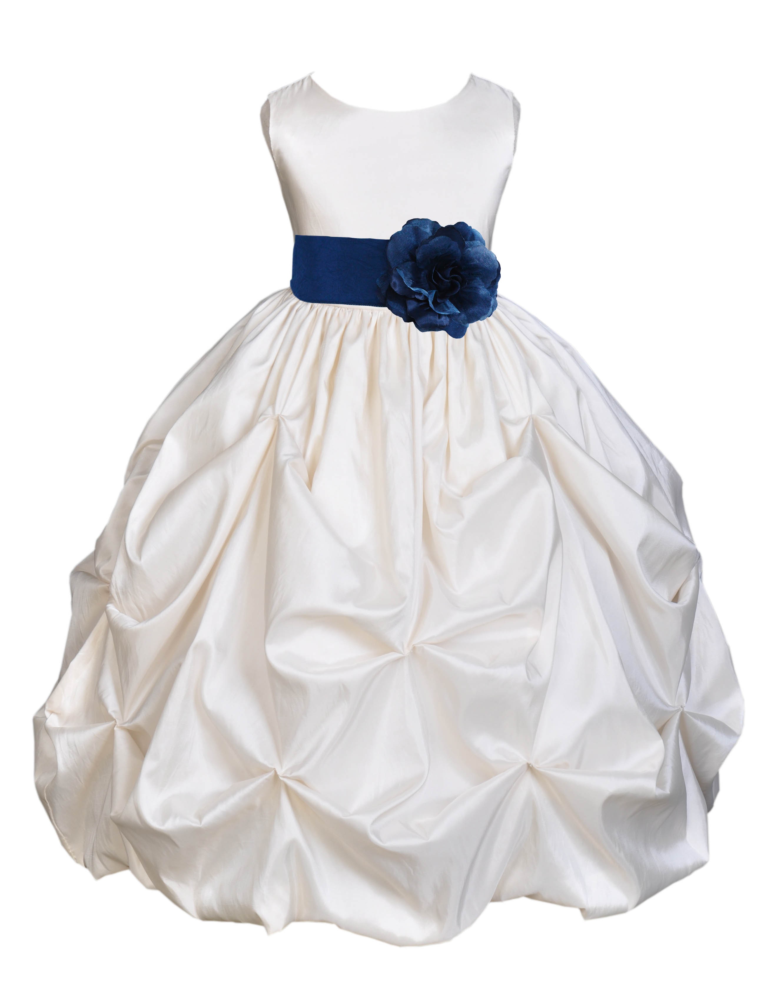 Ivory/Navy Satin Taffeta Pick-Up Bubble Flower Girl Dress 301S