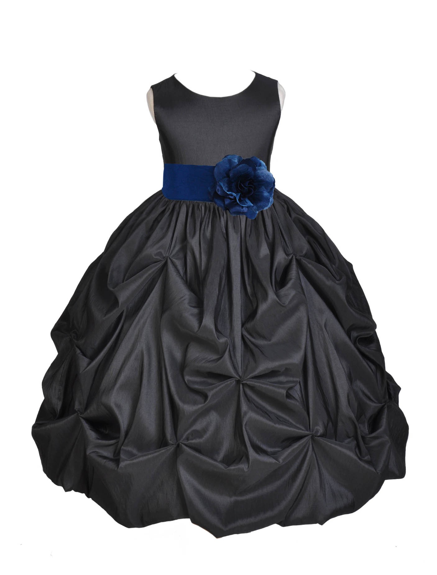 Black/Navy Satin Taffeta Pick-Up Bubble Flower Girl Dress 301S