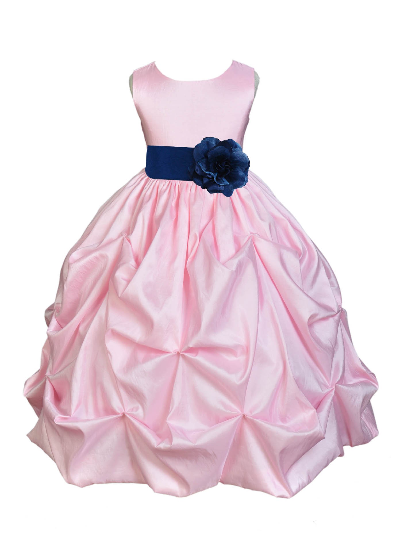 Pink/Navy Satin Taffeta Pick-Up Bubble Flower Girl Dress 301S