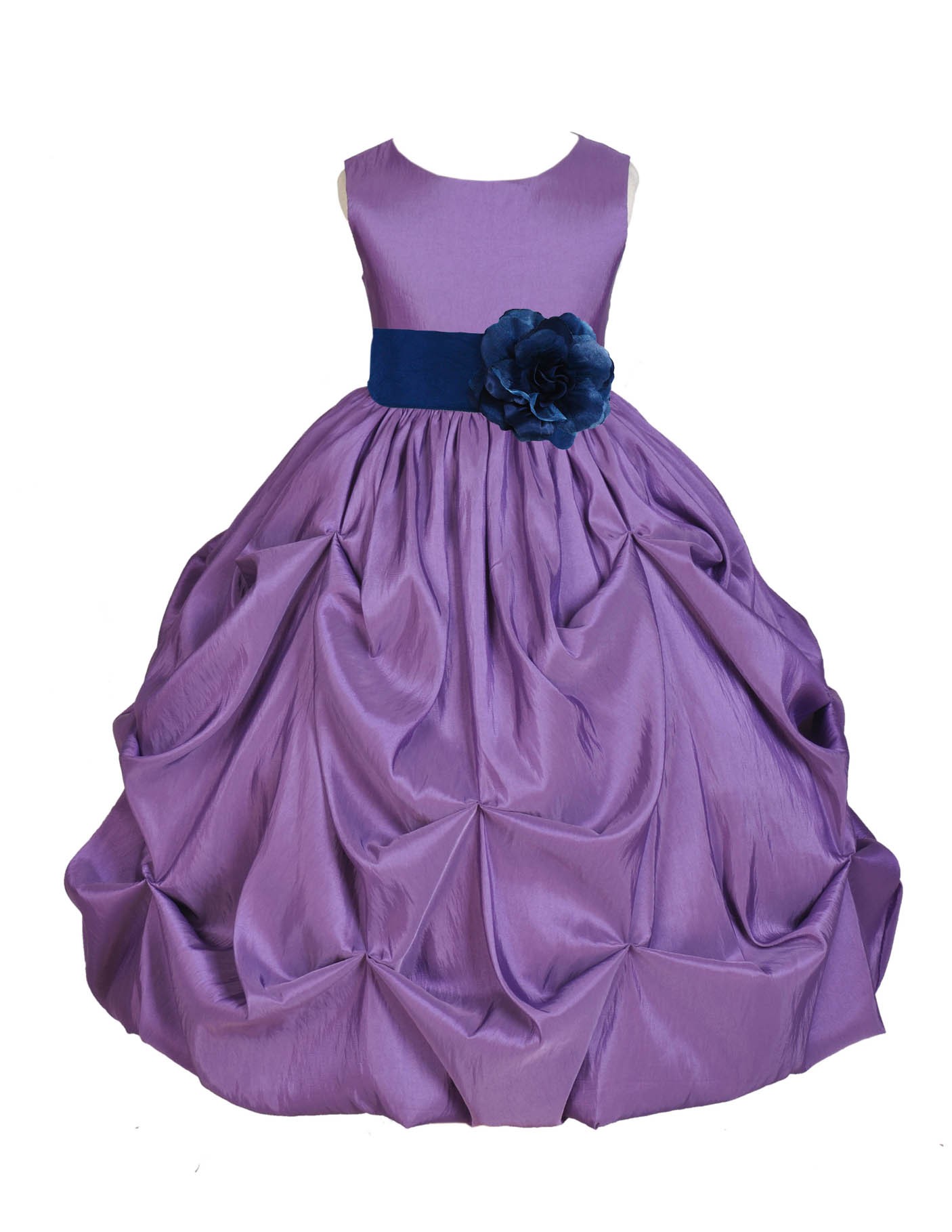 Purple/Navy Satin Taffeta Pick-Up Bubble Flower Girl Dress 301S
