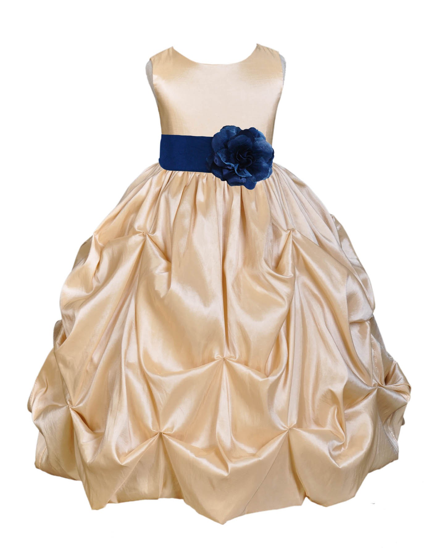 Champagne/Navy Satin Taffeta Pick-Up Bubble Flower Girl Dress 301S