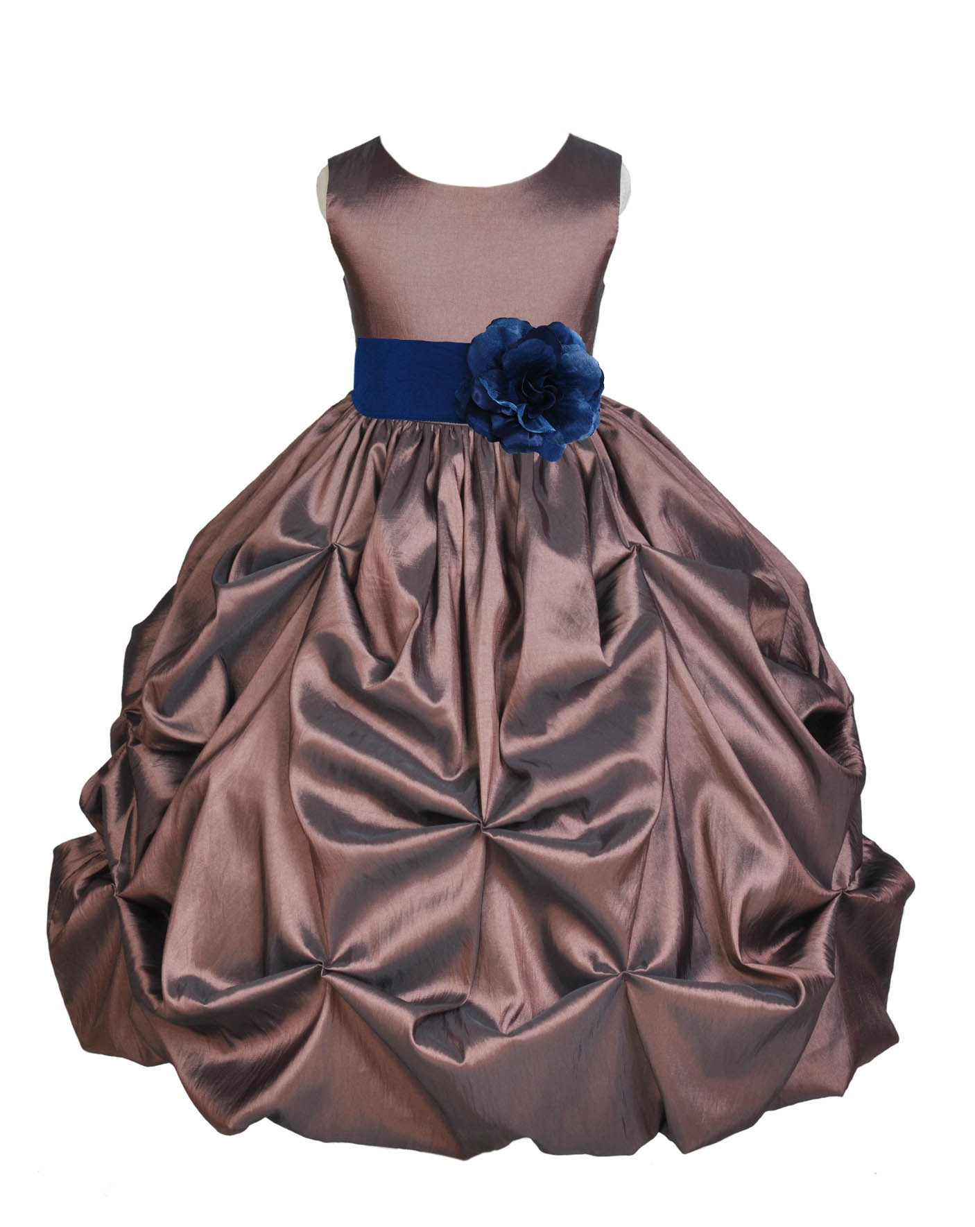 Brown/Navy Satin Taffeta Pick-Up Bubble Flower Girl Dress 301S