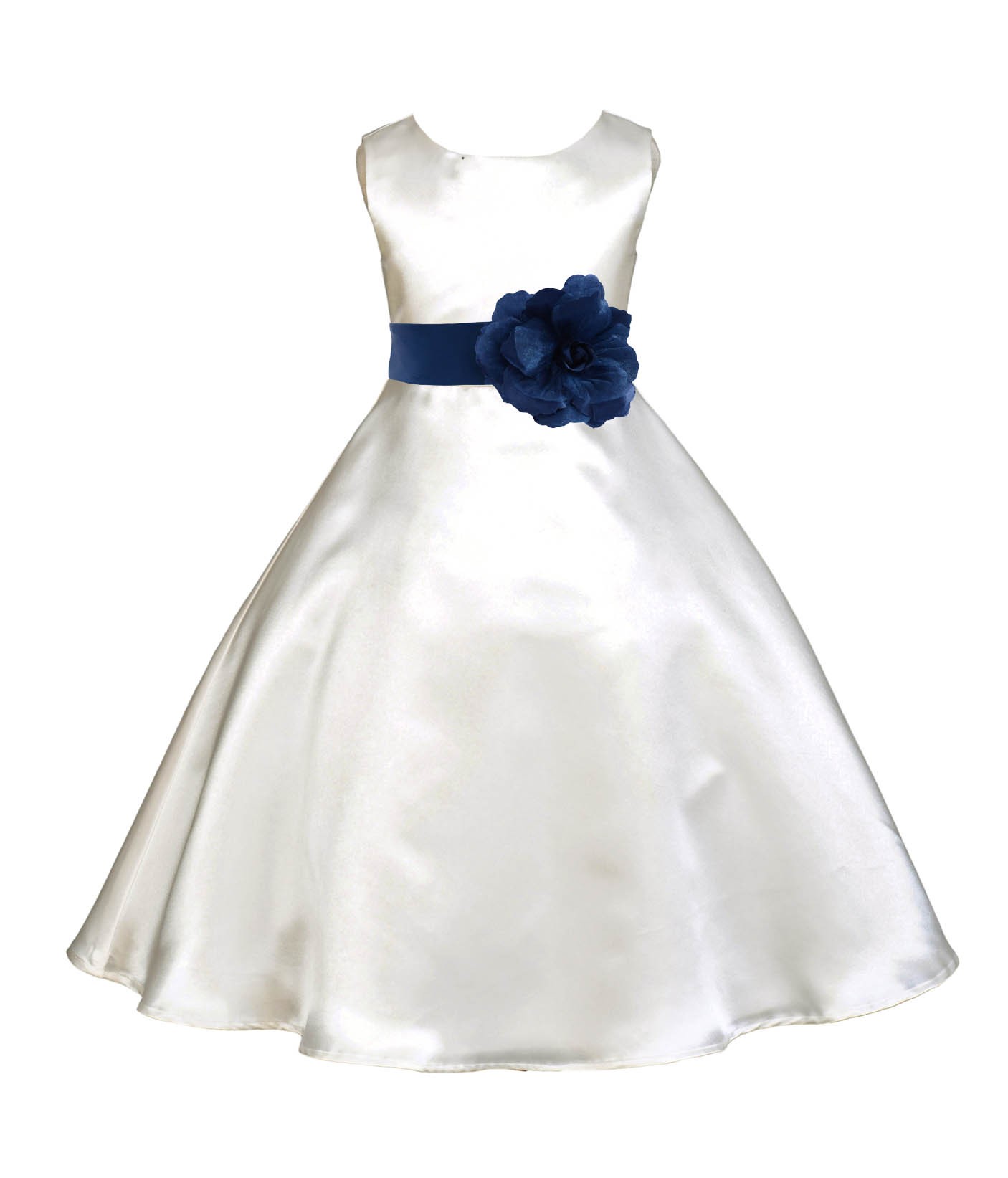 Ivory/Navy A-Line Satin Flower Girl Dress Pageant Reception 821T