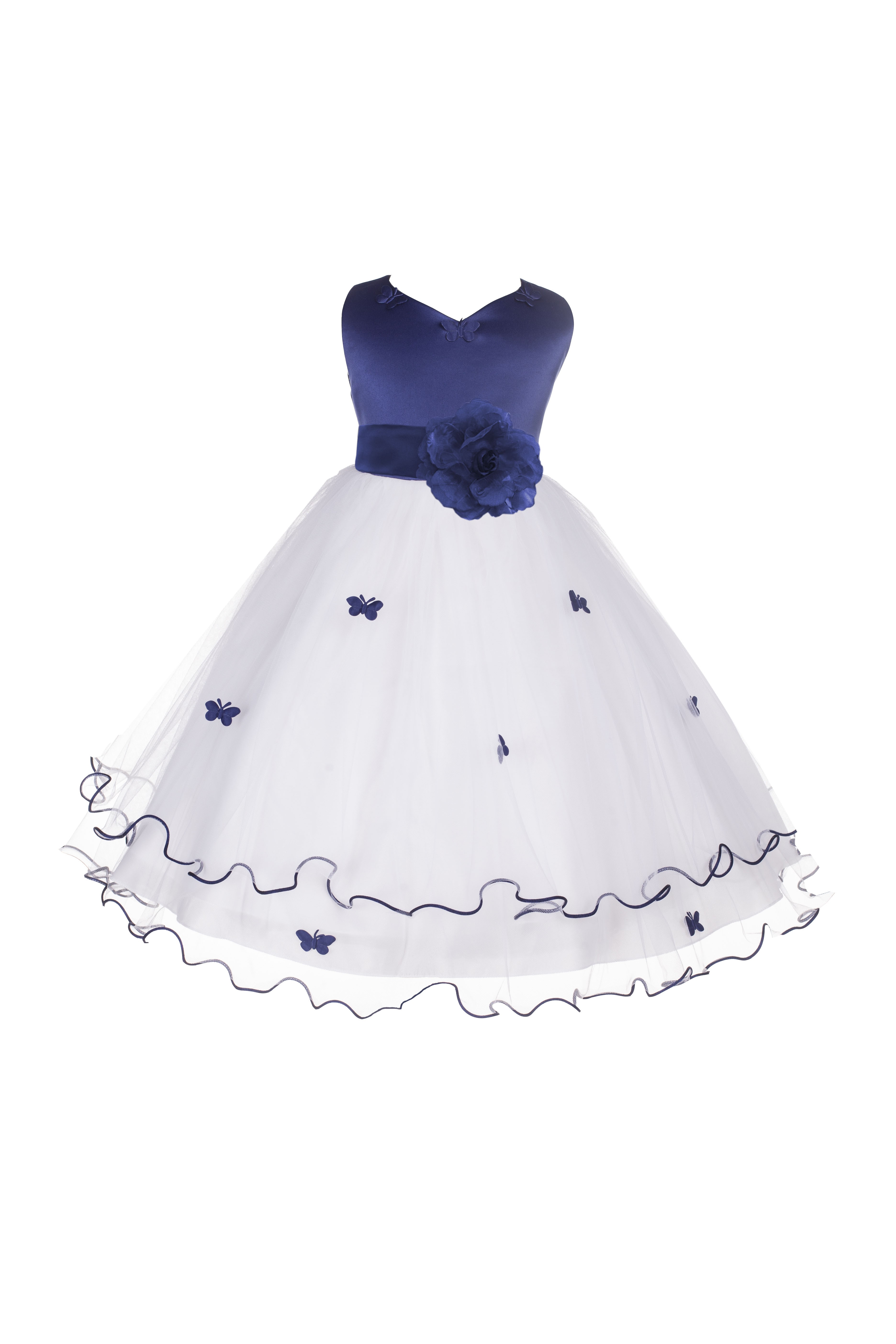 Navy Blue Satin Tulle Butterflies Flower Girl Dress Occasions 801S