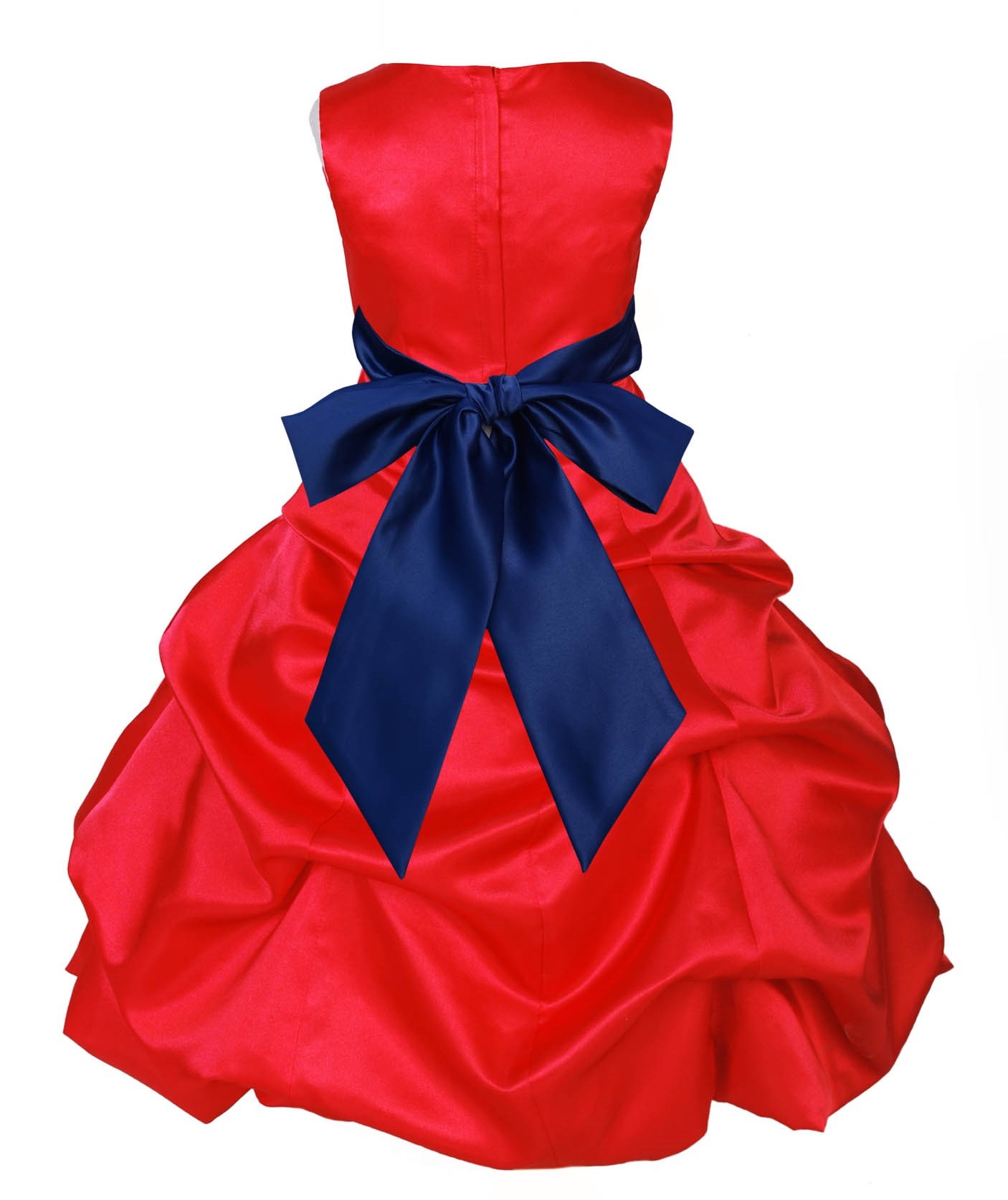 Red/Navy Blue Satin Pick-Up Bubble Flower Girl Dress Christmas 806S