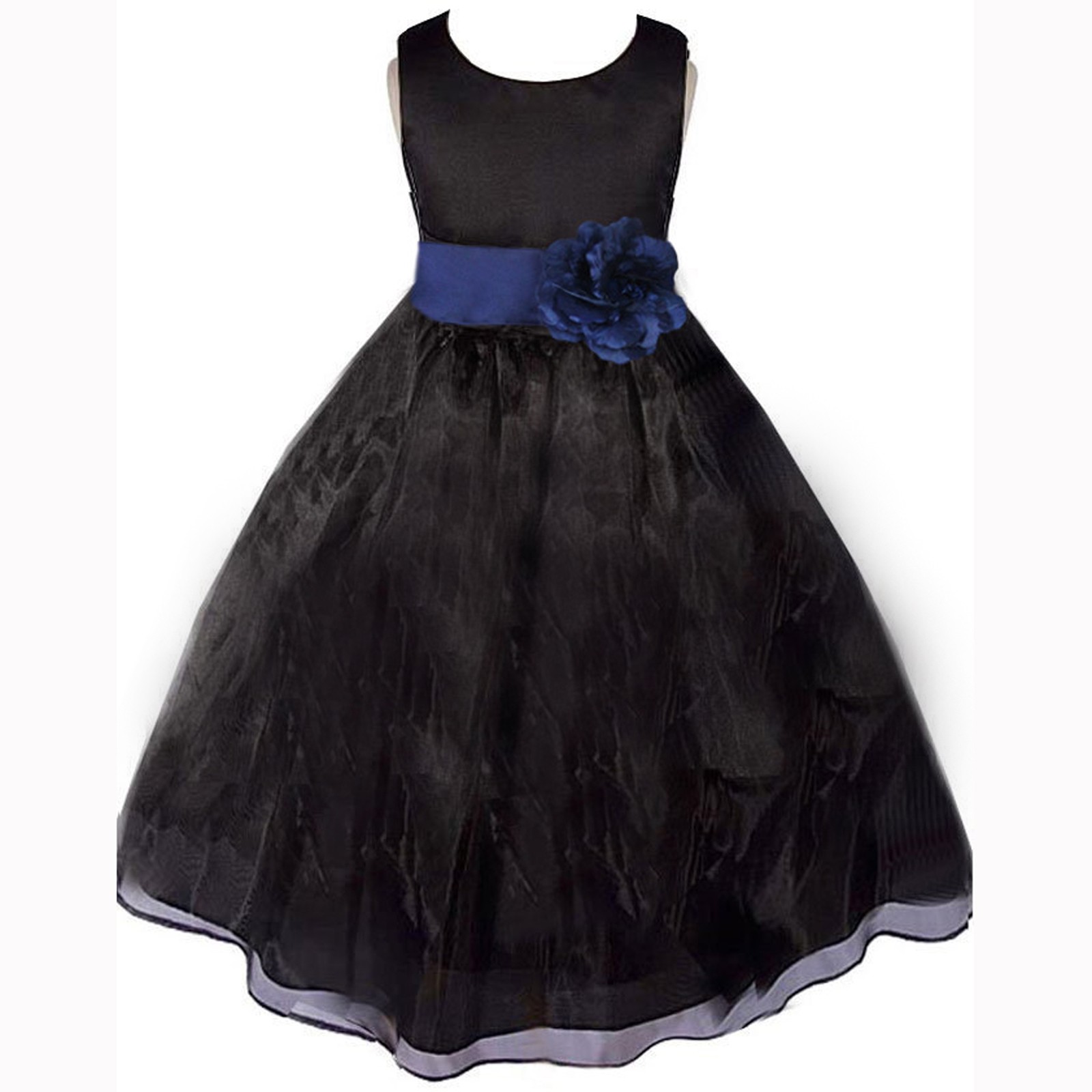 Black/Navy Satin Bodice Organza Skirt Flower Girl Dress 841T