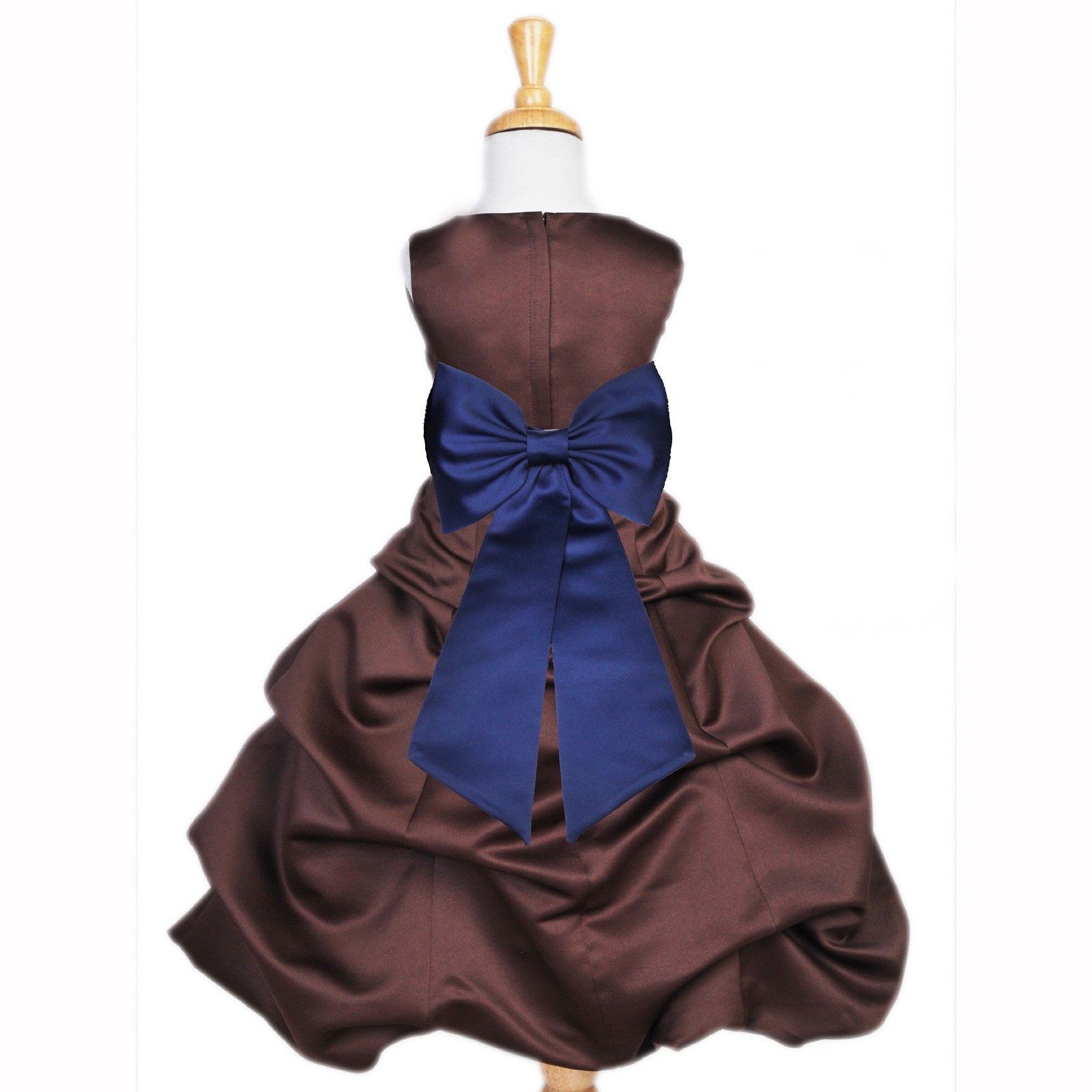 Brown/Navy Blue Satin Pick-Up Bubble Flower Girl Dress Occasions 808T