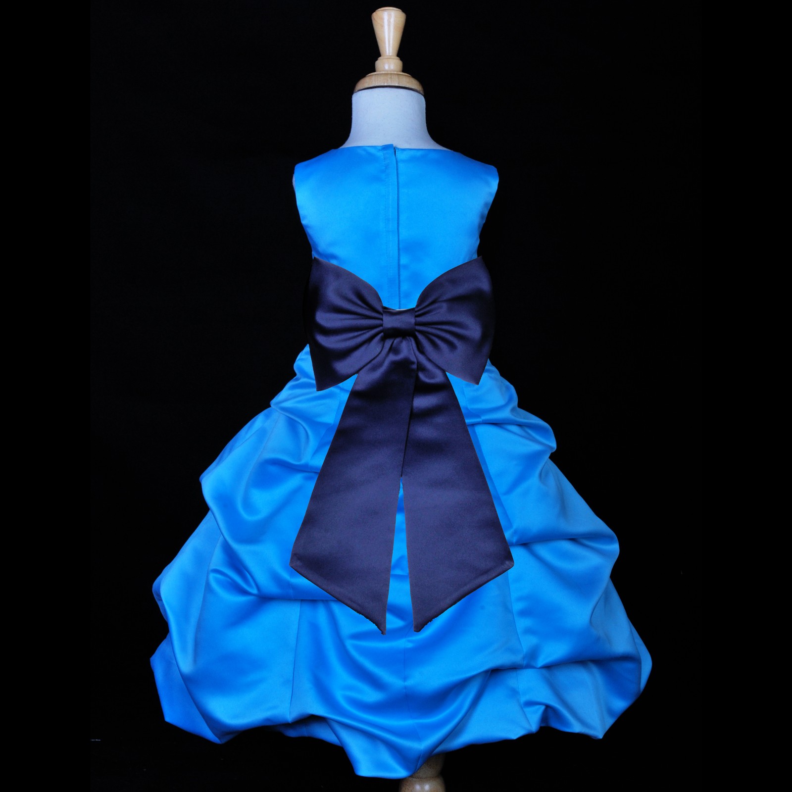Turquoise/Navy Blue Satin-Pick-Up Bubble Flower Girl Dress Recital 808T