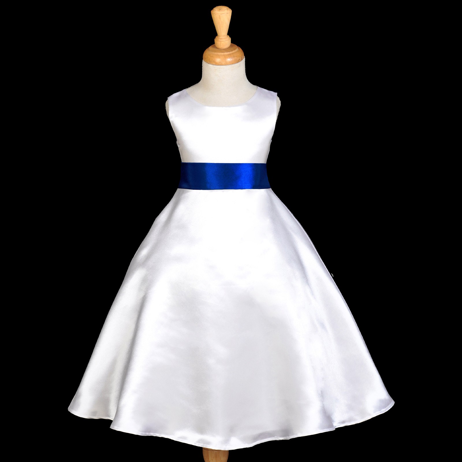 White/Navy A-Line Satin Flower Girl Dress Wedding Bridal 821S