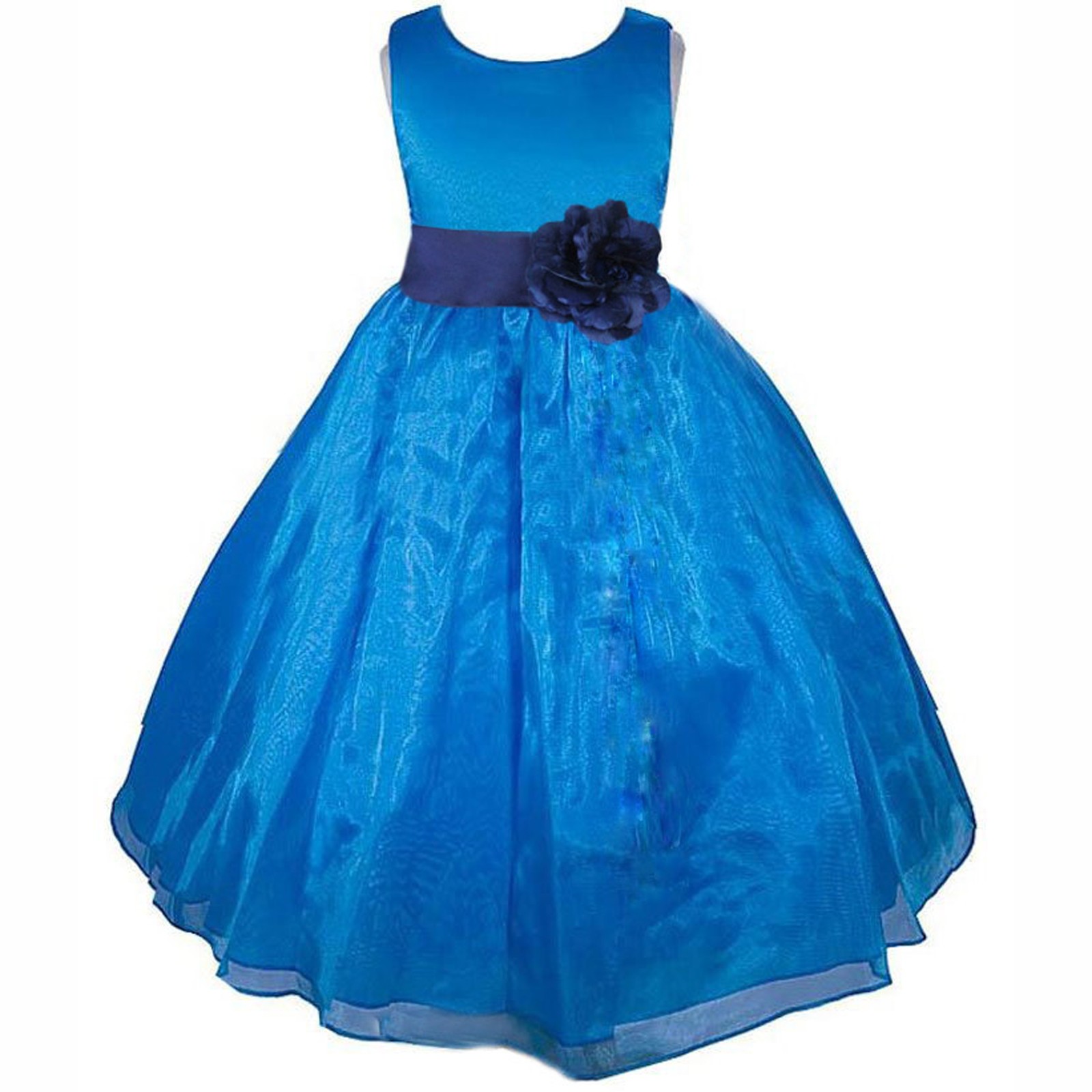 Royal Blue/Navy Satin Bodice Organza Skirt Flower Girl Dress 841T