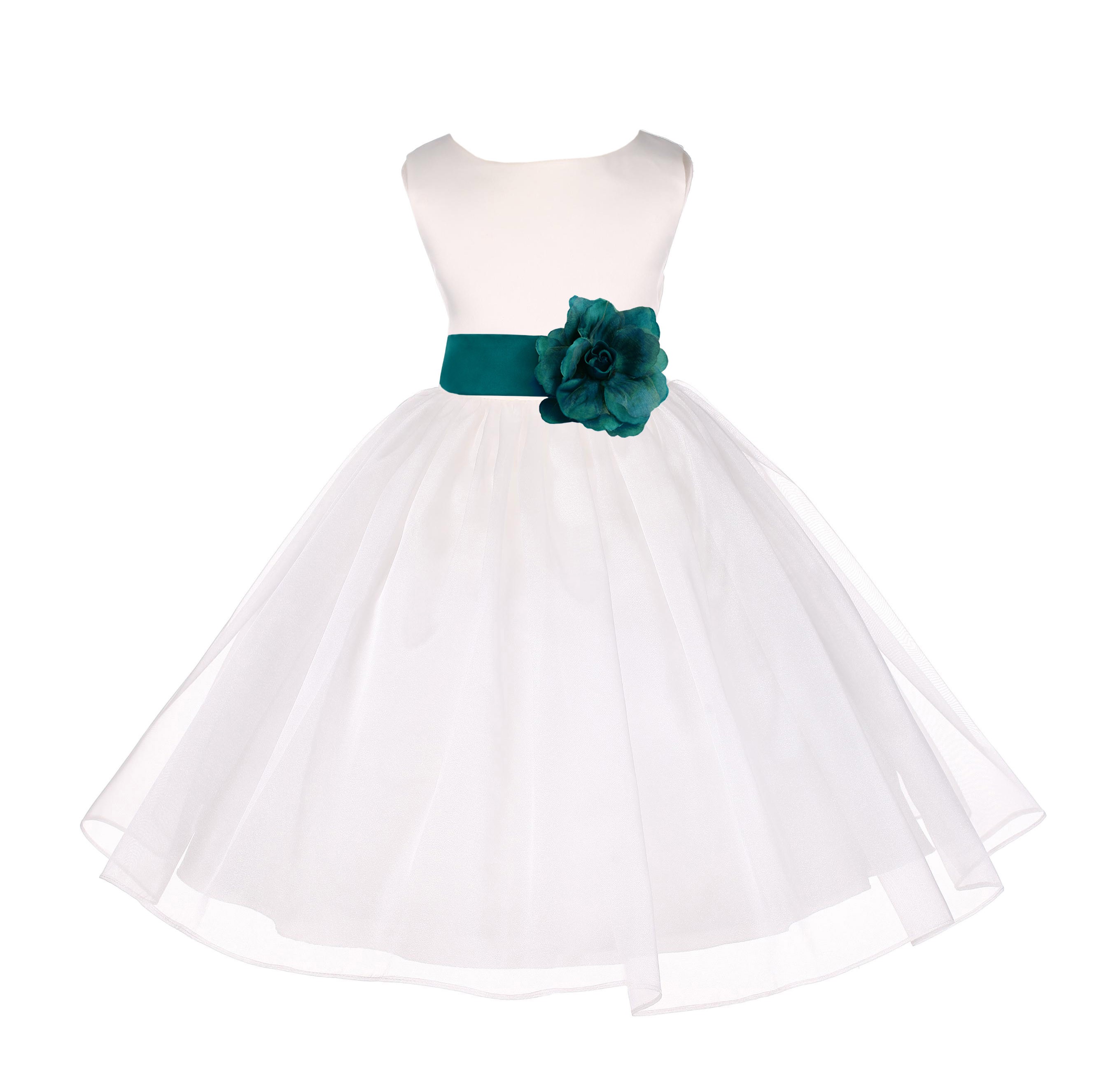 Ivory/Oasis Satin Bodice Organza Skirt Flower Girl Dress 841T
