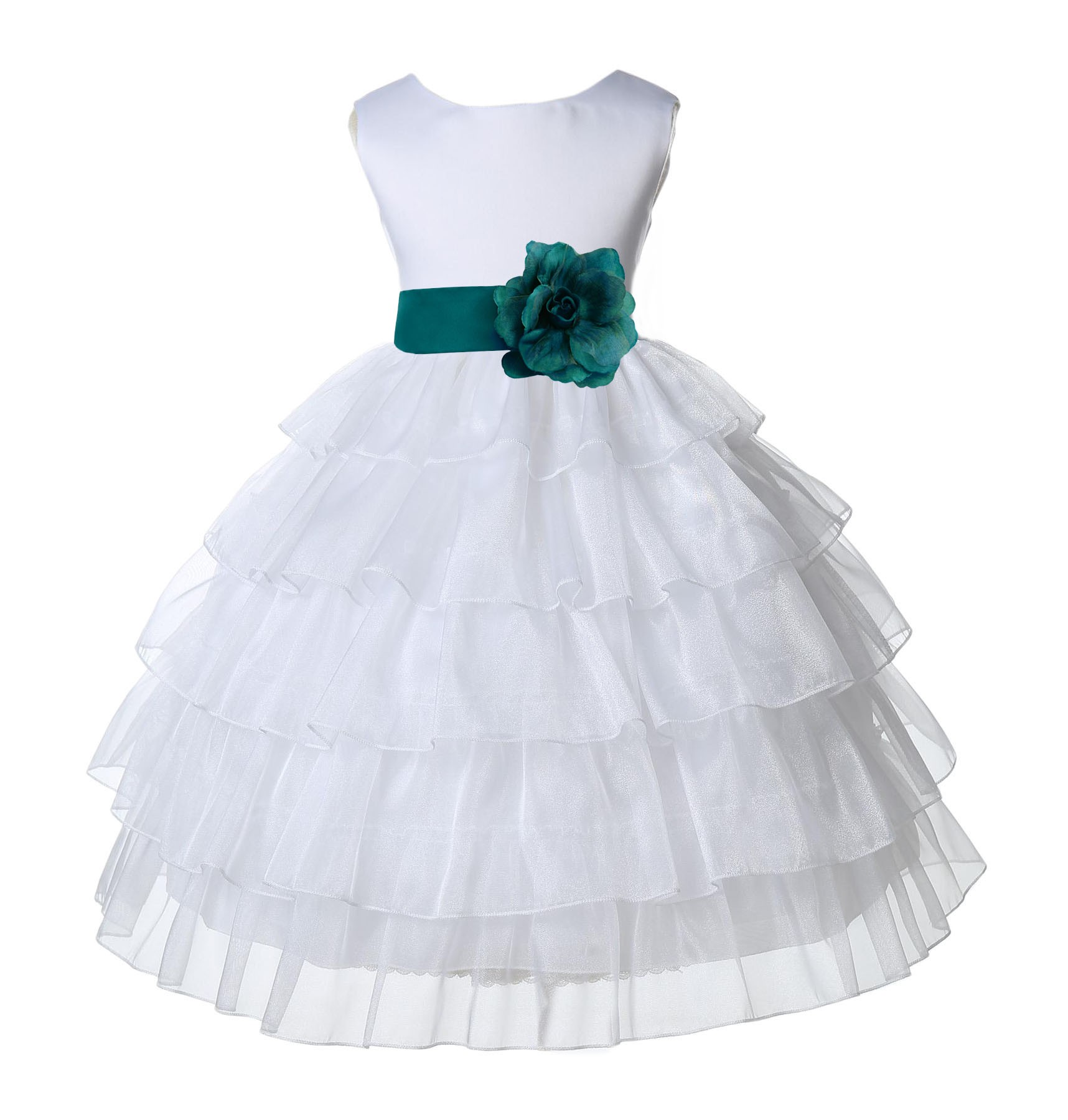 White/Oasis Satin Shimmering Organza Flower Girl Dress Pageant 308T