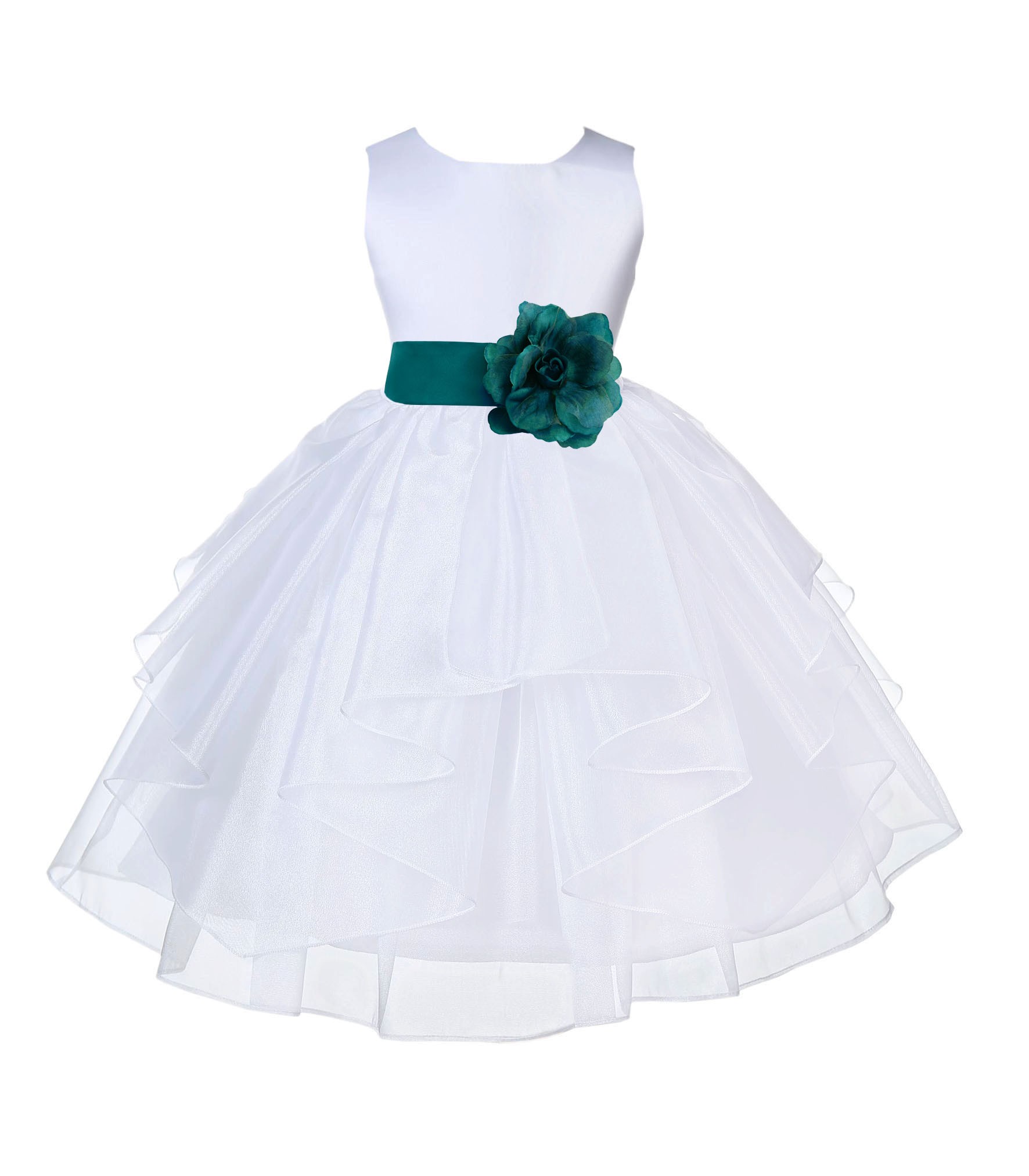 White/Oasis Satin Shimmering Organza Flower Girl Dress Wedding 4613T