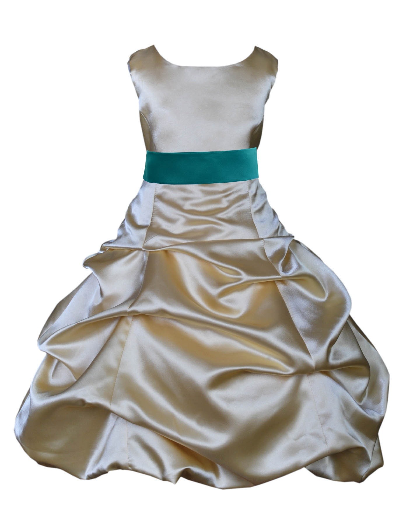 Gold/Oasis Satin Pick-Up Bubble Flower Girl Dress Dazzling 806S