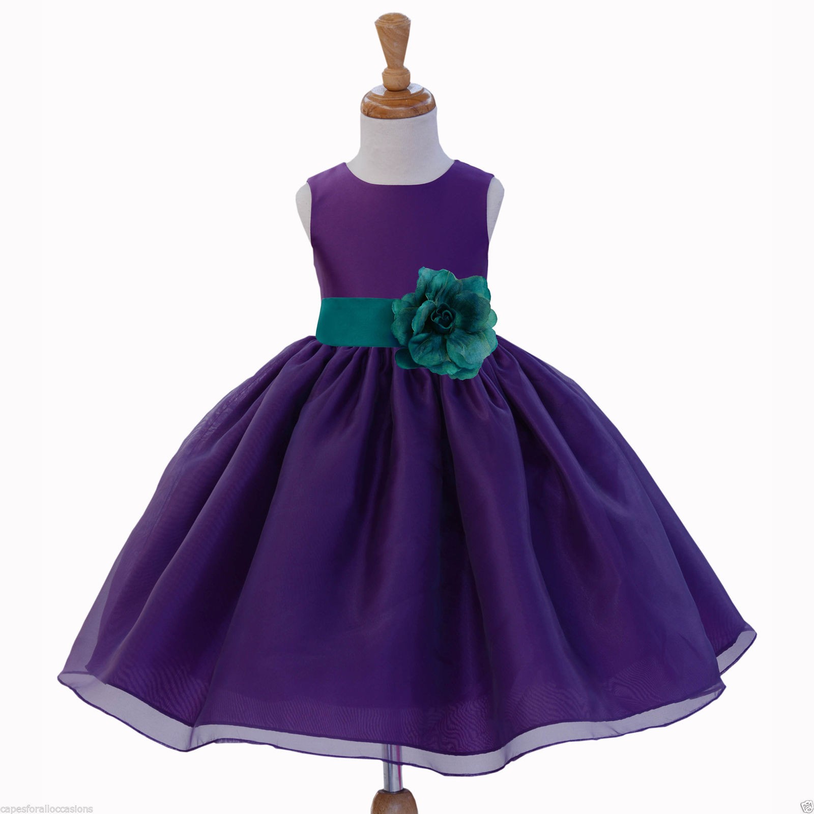 Purple/Oasis Satin Bodice Organza Skirt Flower Girl Dress 841S