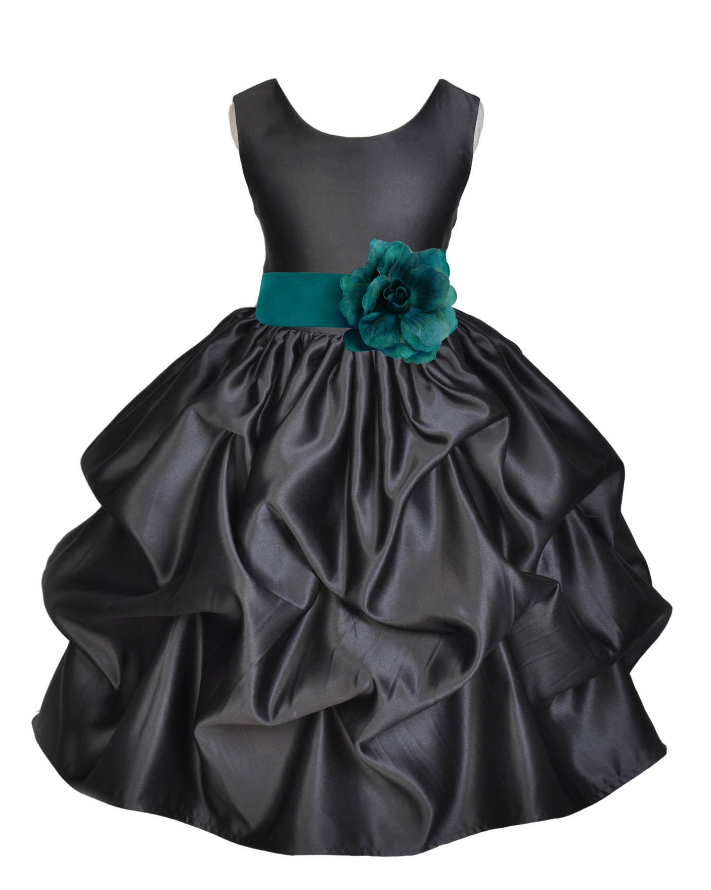 Black/Oasis Satin Pick-Up Flower Girl Dress Formal 208T