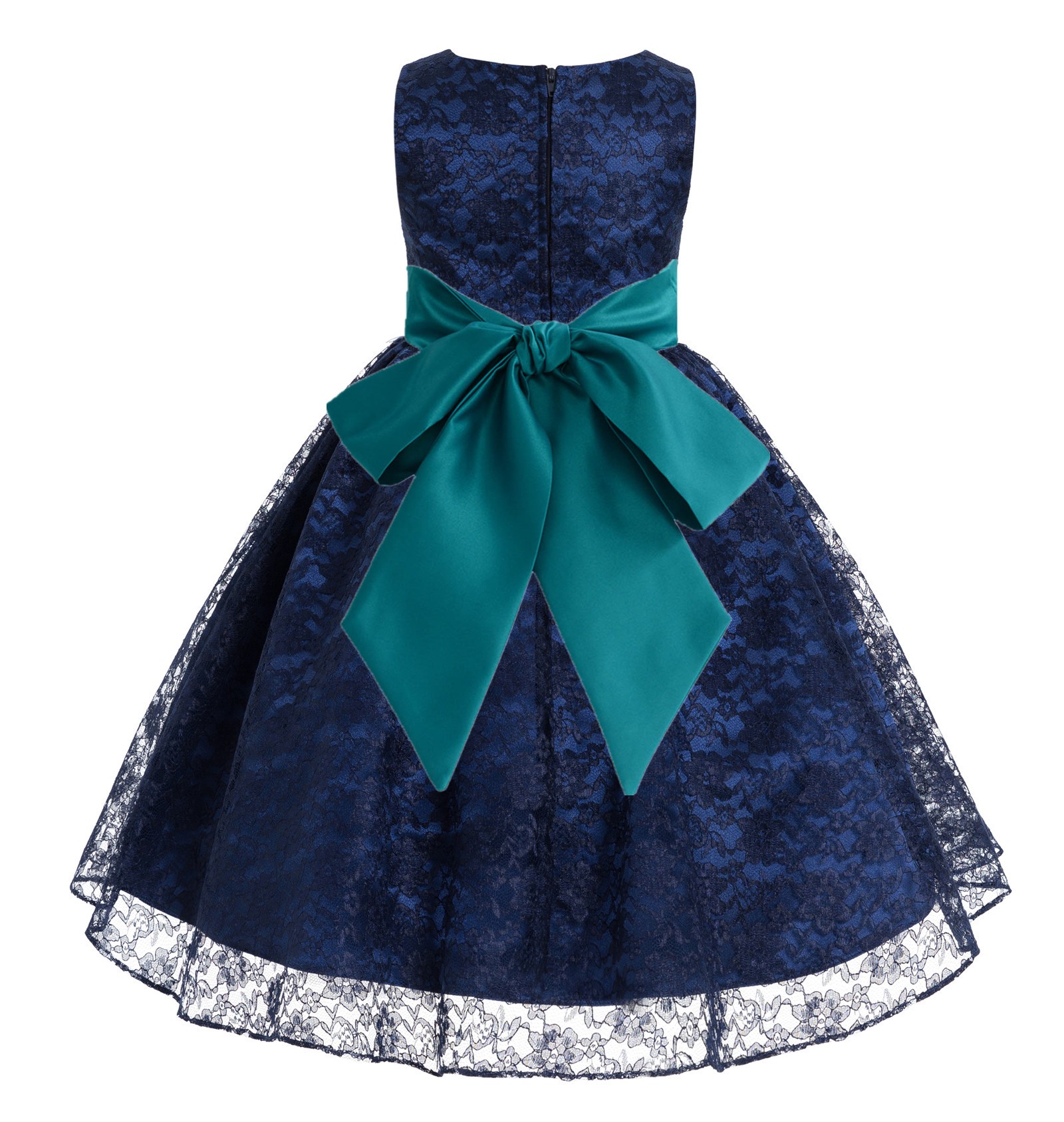 Navy / Oasis Floral Lace Overlay Flower Girl Dress Lace Dresses 163s
