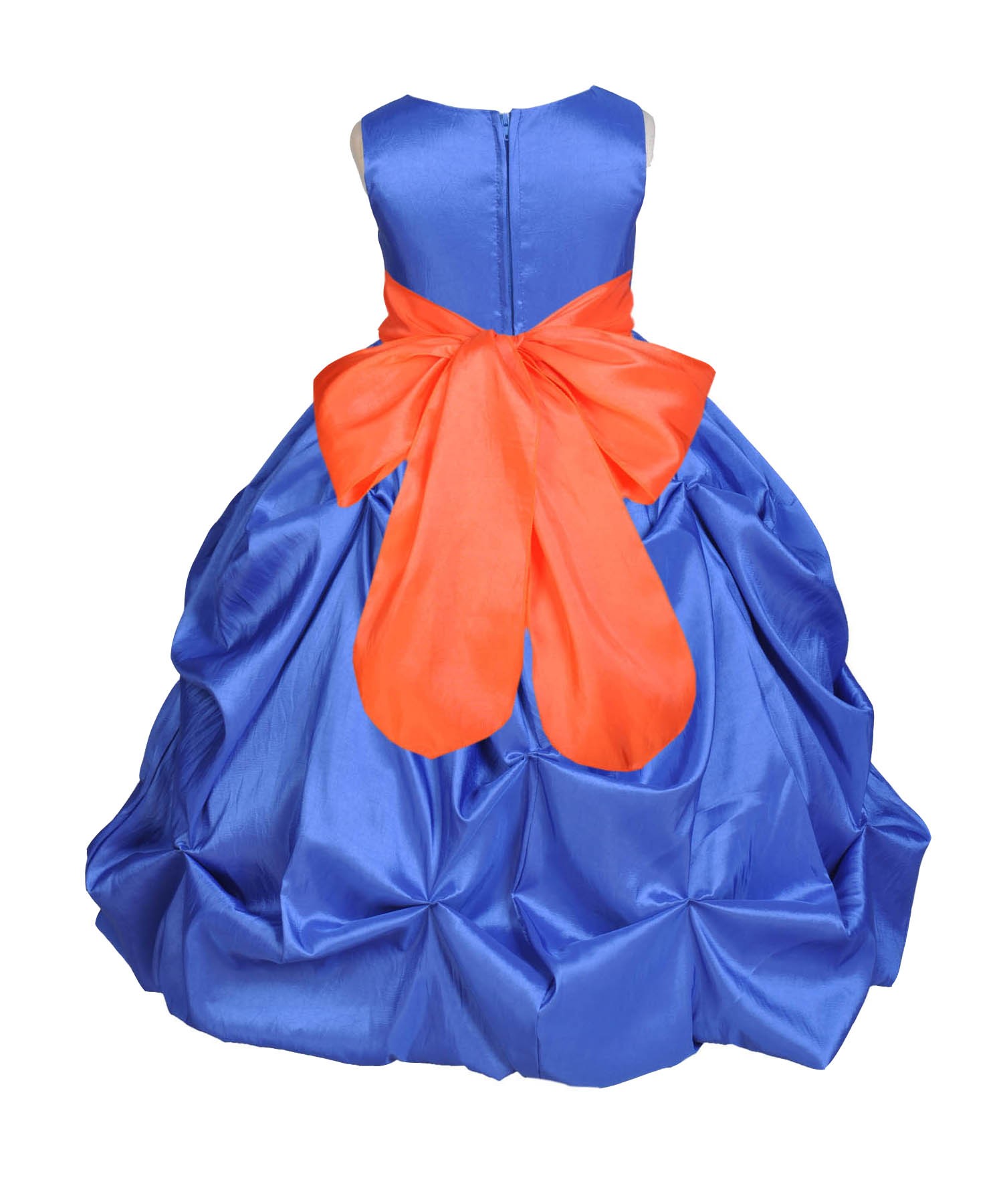 Royal Blue/Orange Satin Taffeta Pick-Up Bubble Flower Girl Dress 301S